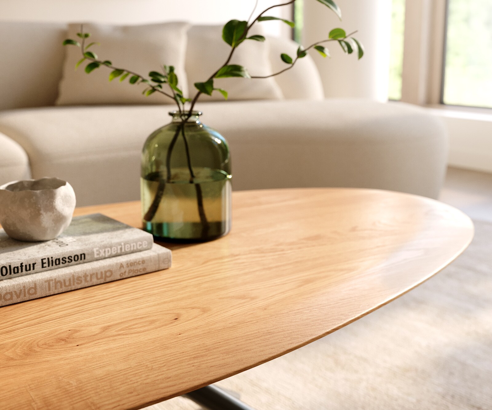 Salontafel Edge Oval 140x75 cm Eiken Naturel ronde rand Sarity zwart metaal 4