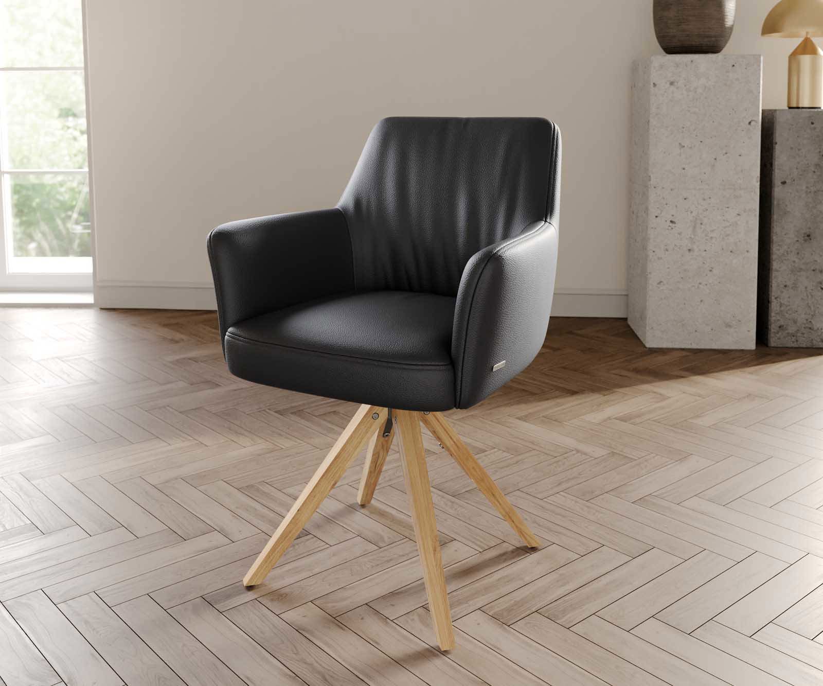 Draaistoel Xana-Flex met armleuning echt leer zwart houten frame hoekig natuur 180° draaibaar pocketveer kern