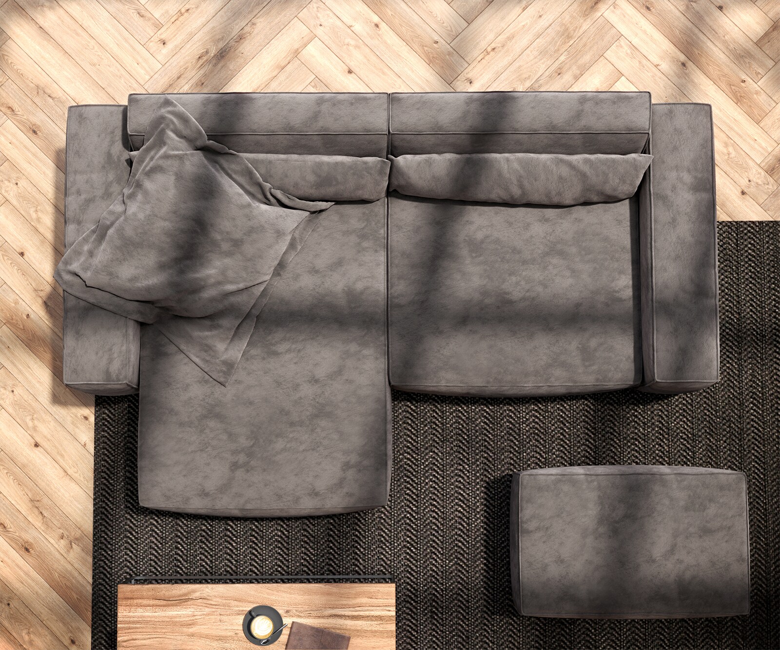Hoekbank Sirpio 230x155 cm microvezel kaki bruin variabele rugleuning met kruk 5