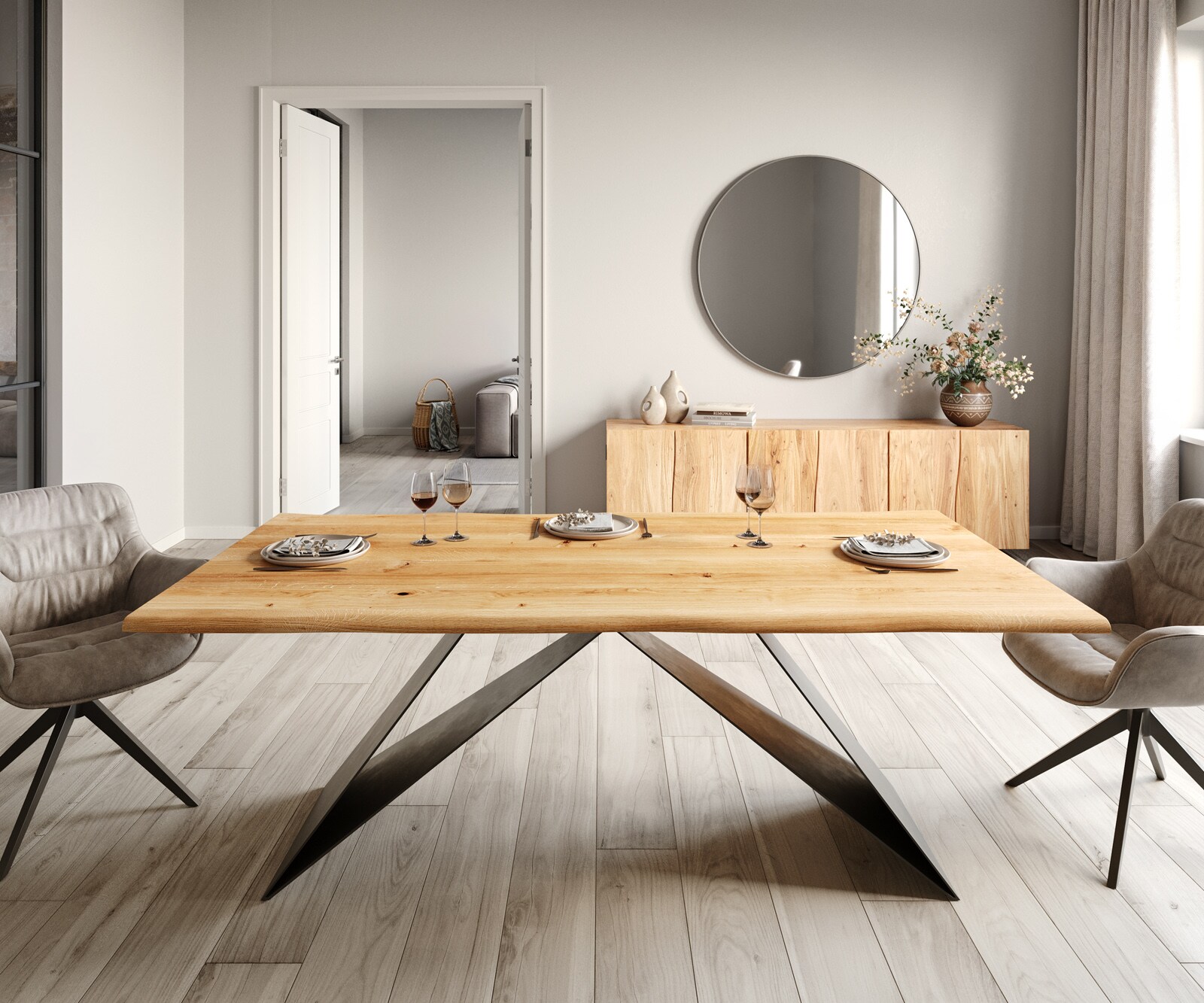 Eettafel Edge 200x100x2,5-3 eiken natuur V-frame staal  zwart  Live-Edge 1