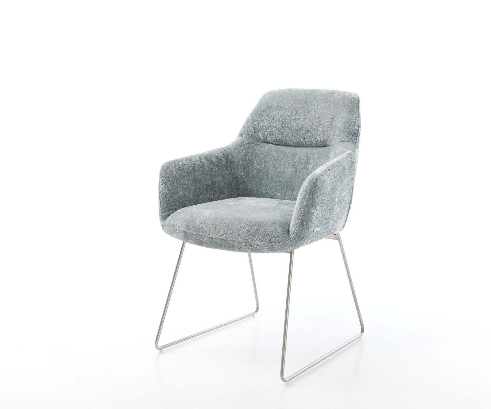 Eetkamerstoel Pejo-Flex chenille pastelblauw slipframe roestvrij staal pocketveer kern