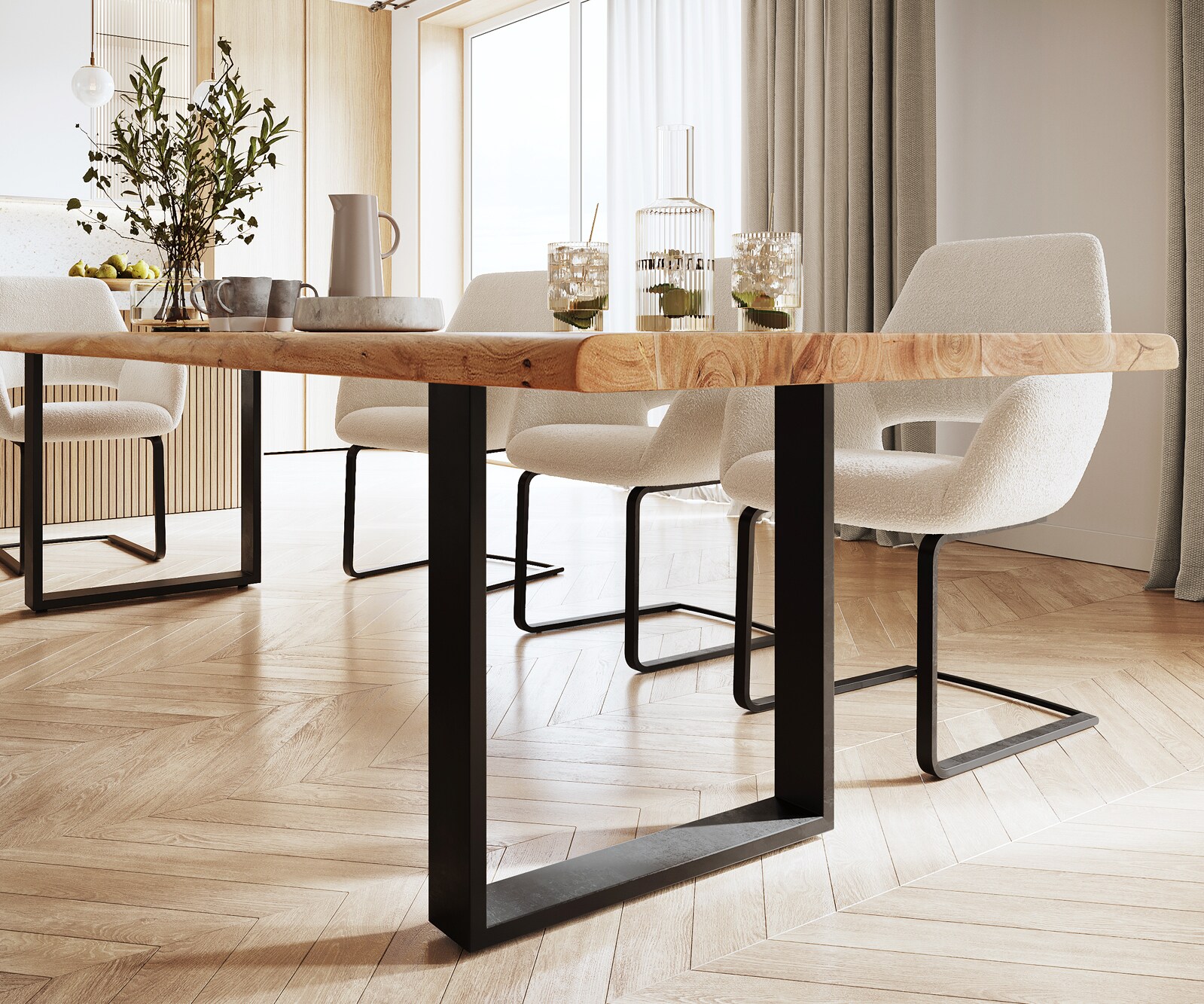 Eettafel Classic-Edge 300x100 acacia natuur frame hoekig metaal zwart 4
