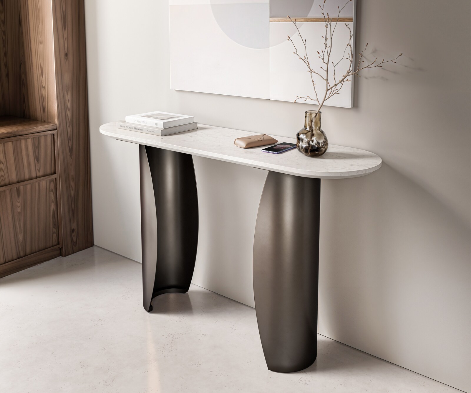 Consoletafel Solena 135x40 cm marmer wit metaal zwart antiek