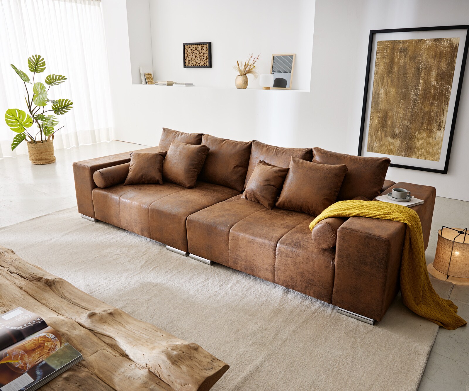 XXL-bank Marbeya 285x115 bruin antiek look met 10 kussens 3 XXL-bank Marbeya 285x115 bruin antiek look met 10 kussens 3