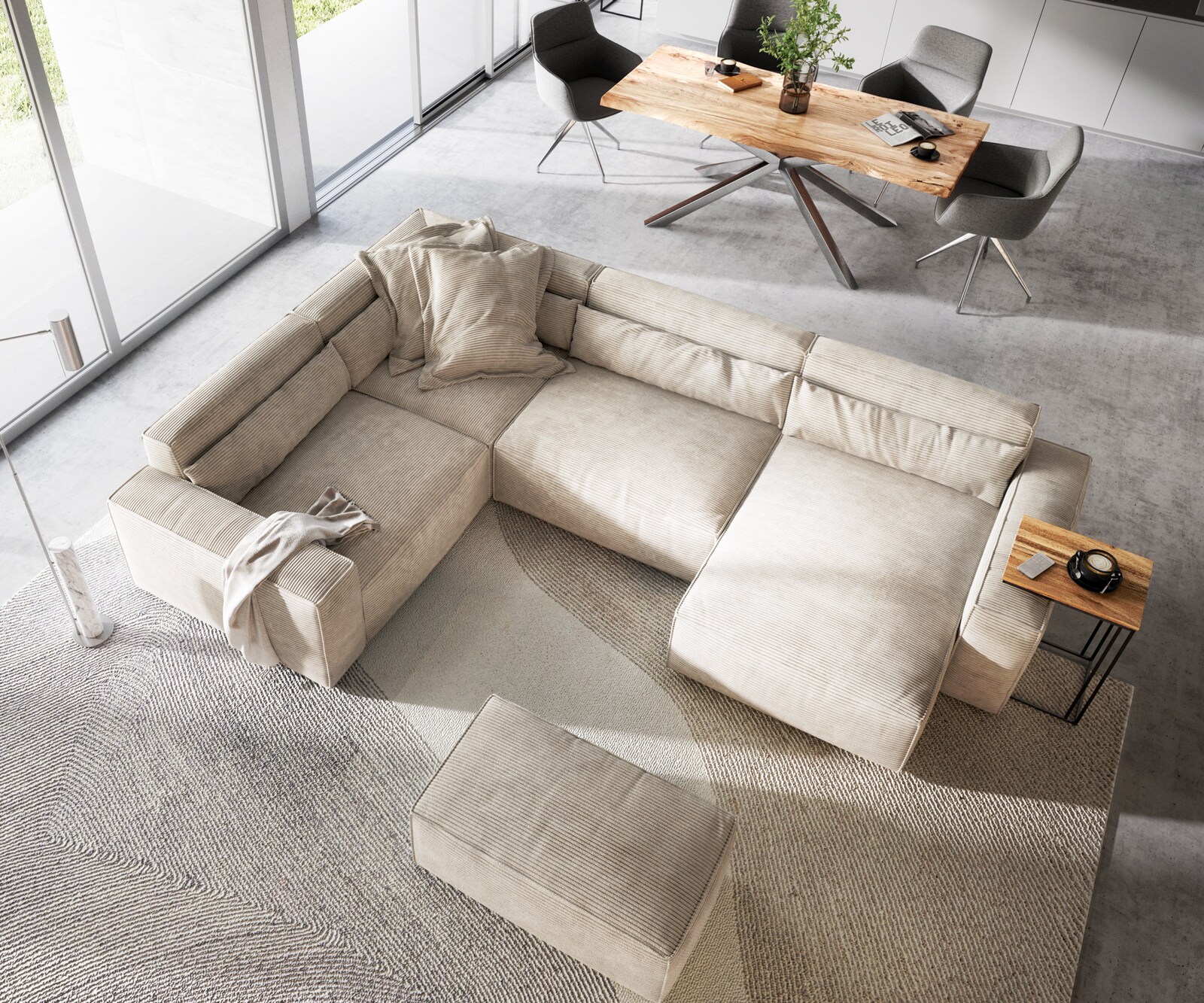 Woonkamerlandschap Sirpio 300x210 cm Snoer beige recamiere variabel met kurk 4