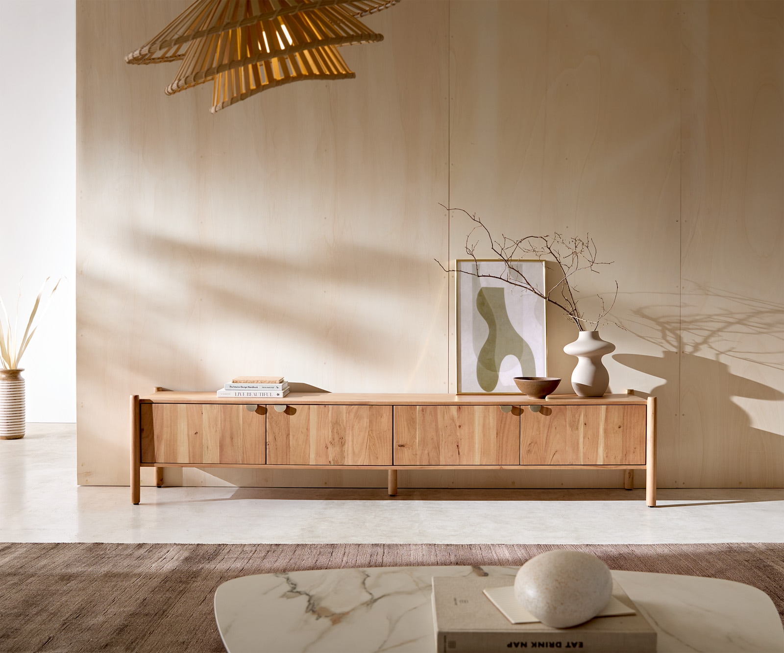 Tv-meubel Caius 220 cm acacia aura 4 deuren 1 Tv-meubel Caius 220 cm acacia aura 4 deuren 1