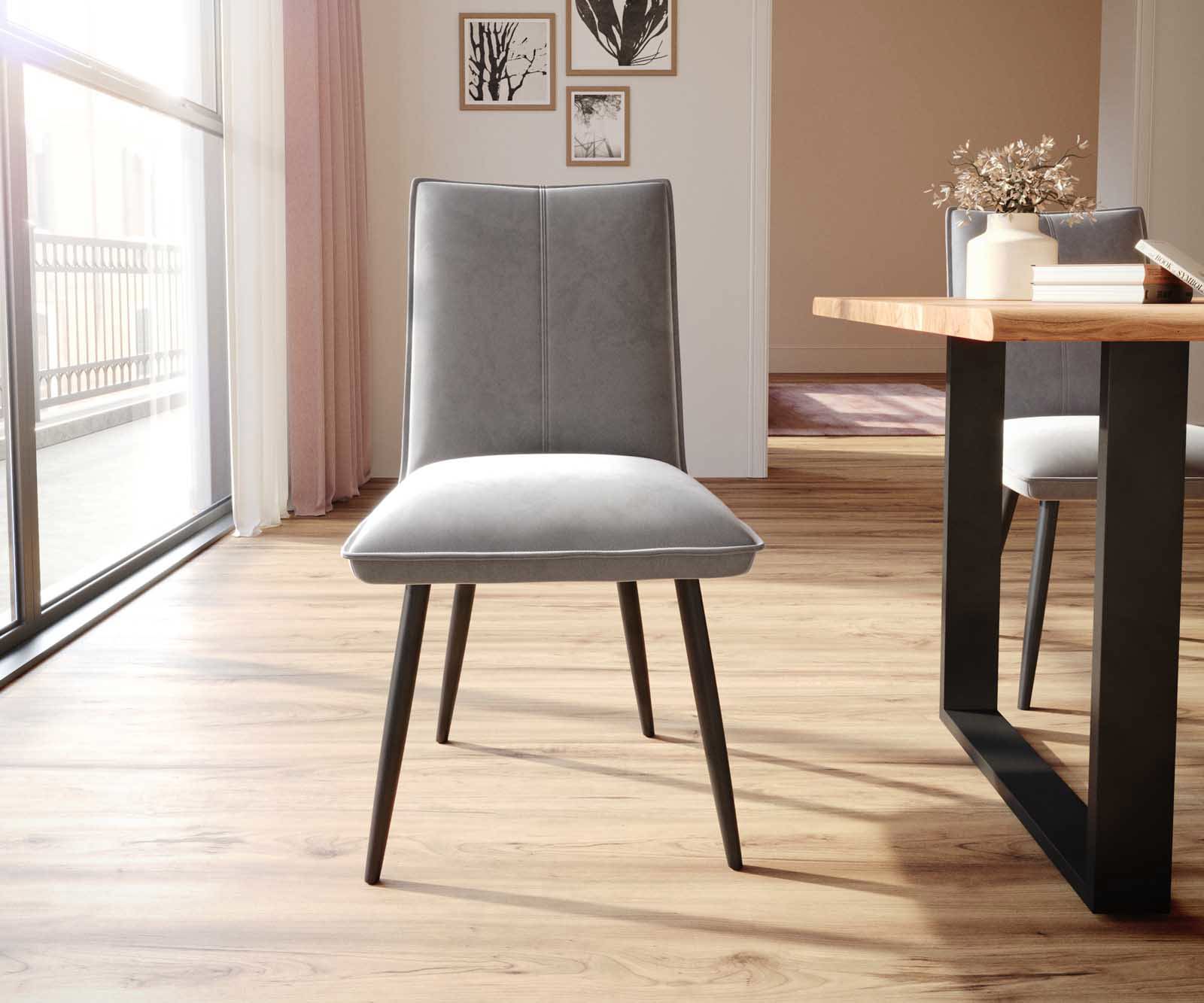 Eetkamerstoel Lelio-Flex fluweel grijs 4-poot conisch zwart pocketveer kern 1 Eetkamerstoel Lelio-Flex fluweel grijs 4-poot conisch zwart pocketveer kern 1
