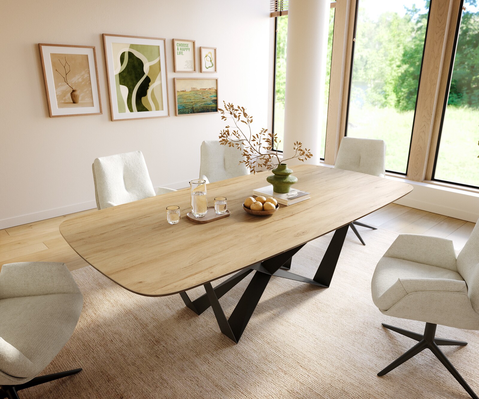 Eettafel Edge Boot 240x120 cm Keramiek Laminam® Sabbia Eichefarbig Spider Flachstahl Zwart 1