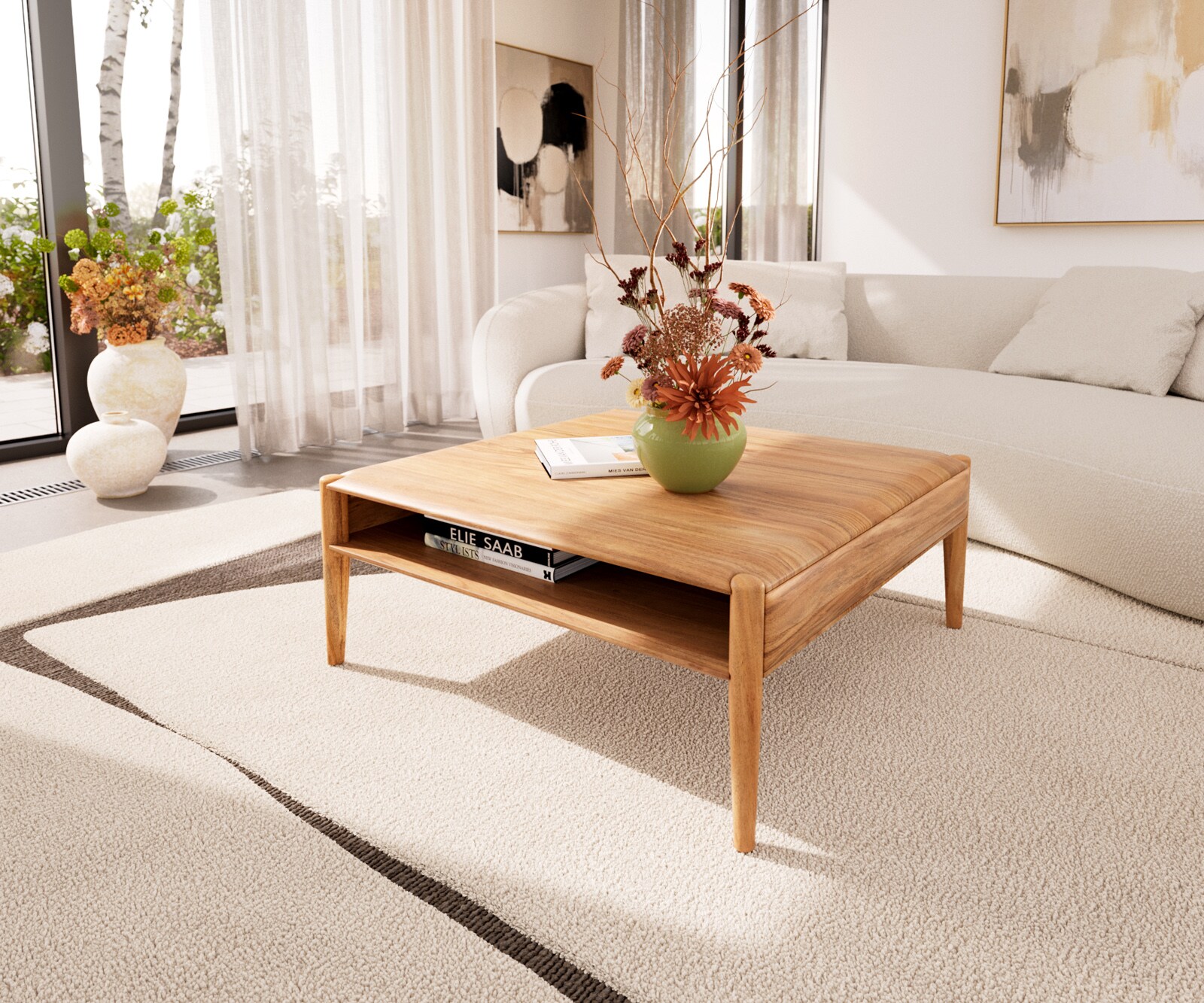Salontafel Simcha 90x90 cm natuur acacia 1 plank