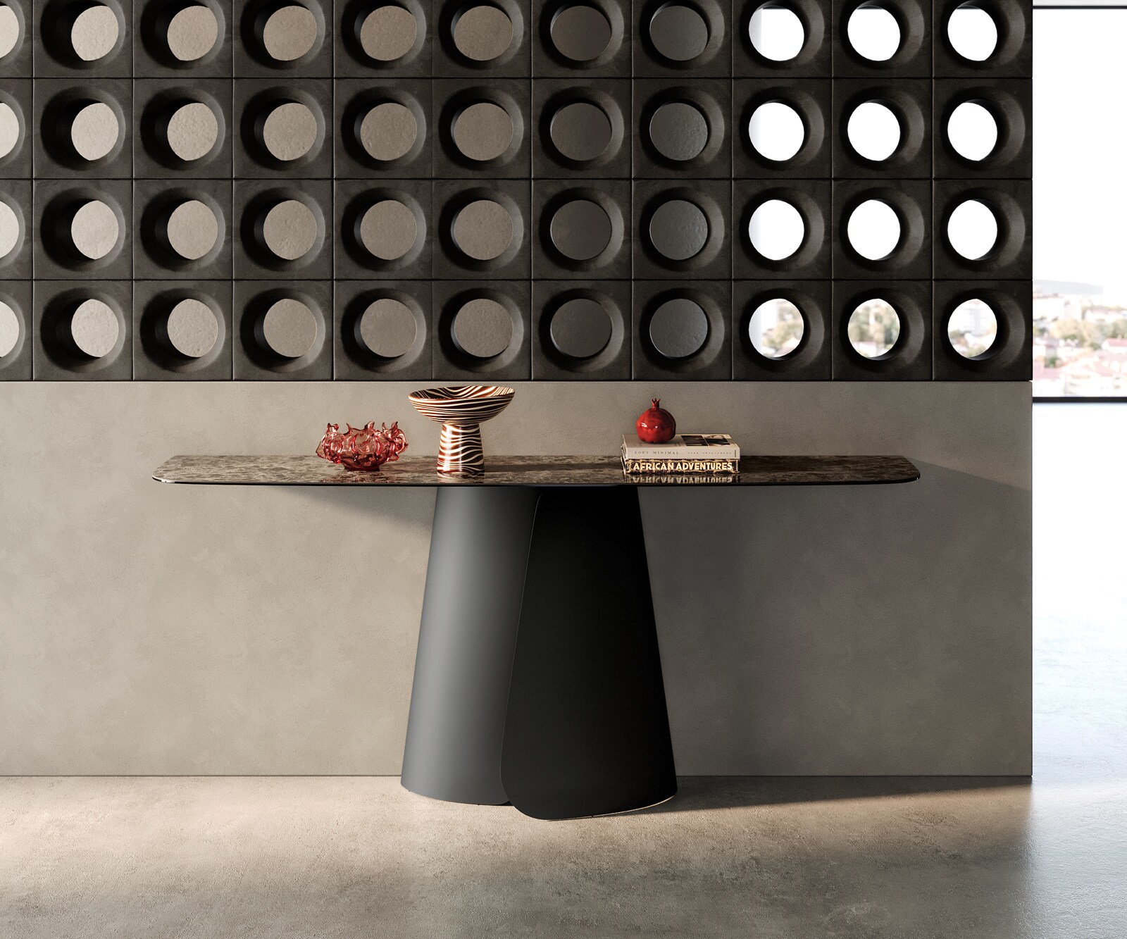 Consoletafel Edge Bootvorm 180x40 cm Keramiek Emperador Extra Lucidato Dunkelbraun Livos Metaal Zwart 4