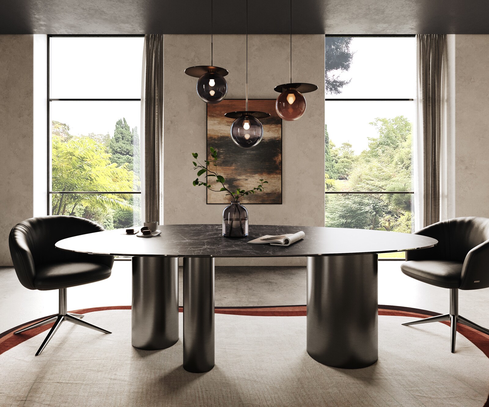 Eettafel Edge Oval 220x120 keramiek  Laminam® Nero Greco Anthrazit Troa RVS grafiet 1