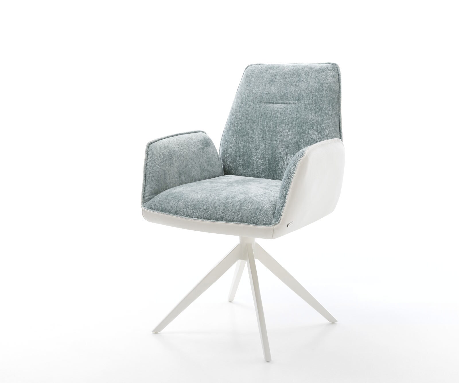 Draaistoel Zoa-Flex materiaalmix echt leer wit-pastelblauw kruisframe breed wit 360° draaibaar rocker-functie pocketveer kern