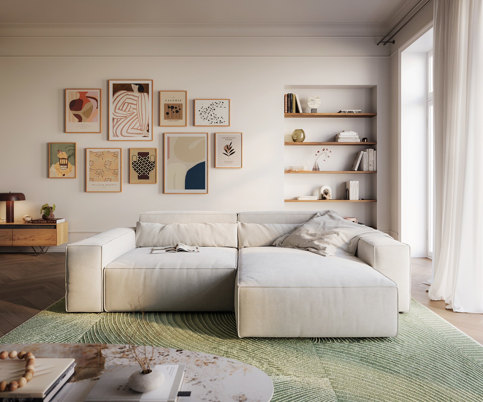 Hoekbank Sirpio XL 270x170 cm Zachte structuurstof Beige Chaise longue variabel 1