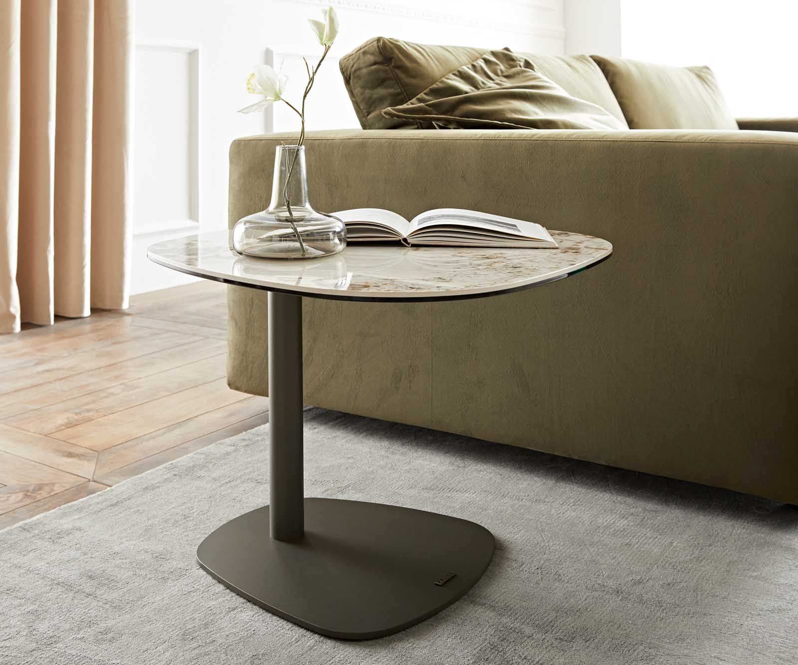 Salontafel Elenya 60x60 cm keramiek Minas Melange wit-beige frame effectafwerking titanium 1