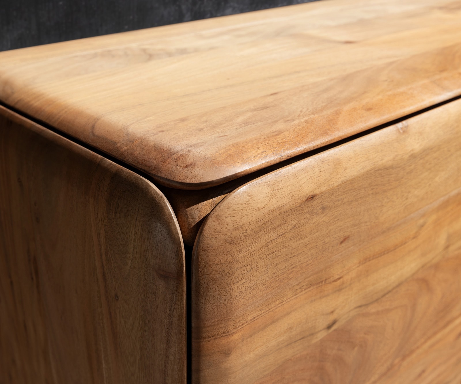 Dressoir Shavani 145 cm acacia natuur 2 deuren 3 lades Ovale poot van RVS 4