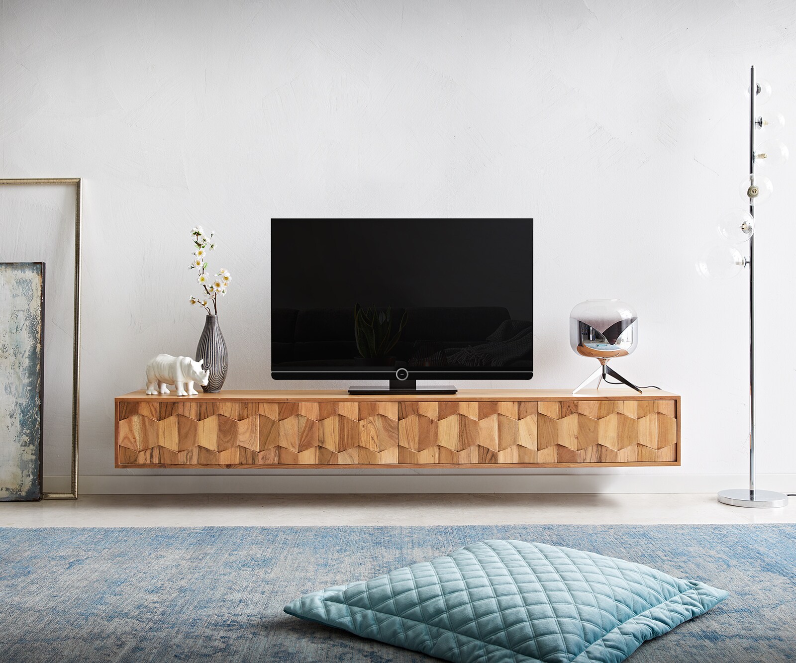 Tv-meubel Fevo 200 cm acacia natuur 4 deuren zwevend 1