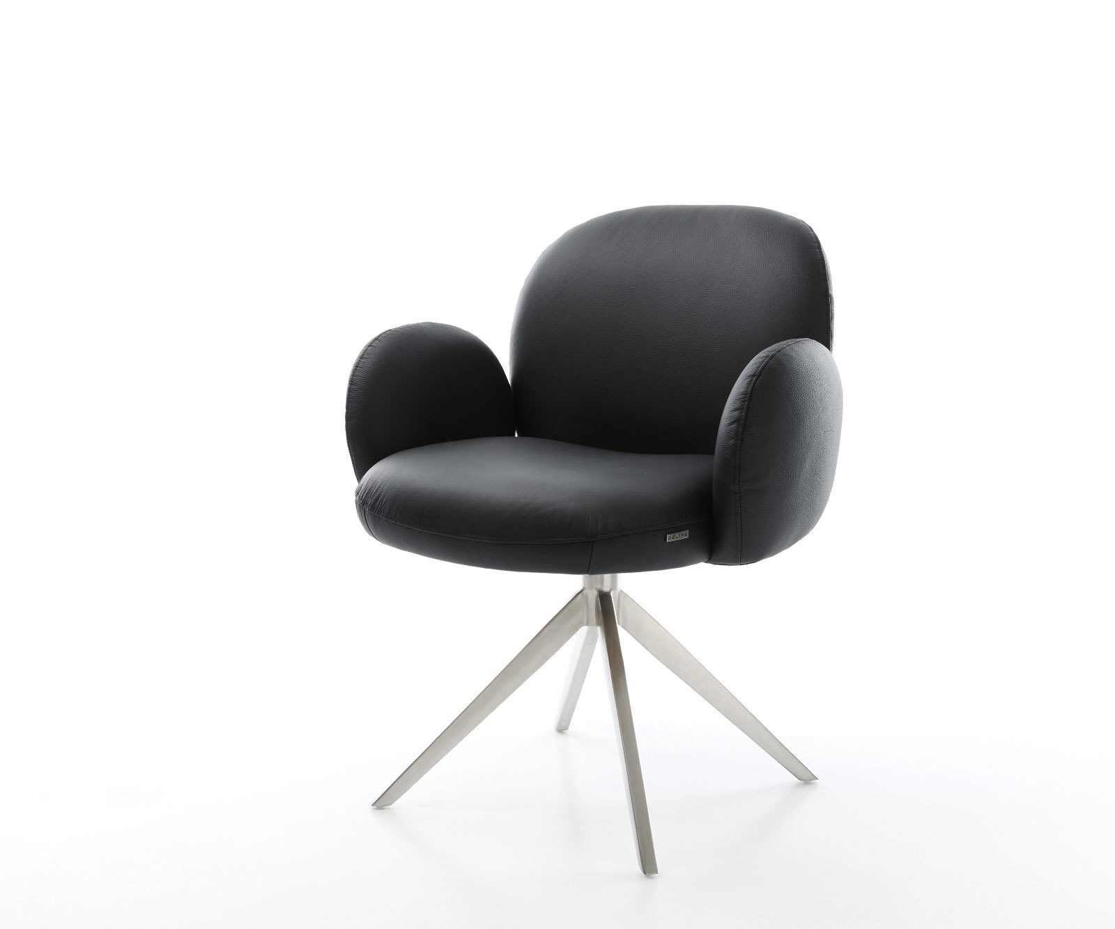 Draaistoel Nube-Flex met armleuning echt leer zwart kruisframe breed roestvrij staal 360° draaibaar rocker-functie pocketveer kern