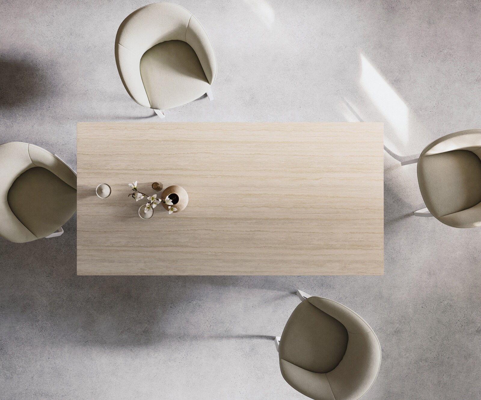 Eettafel Edge 200x100 keramiek  Laminam® Travertino Bianco Creme-wit metaal schuin wit 6