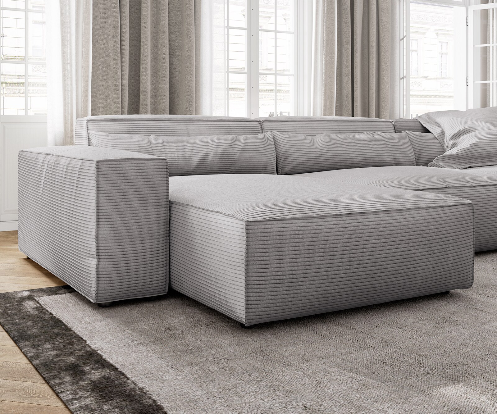 Woonkamerlandschap Sirpio XL 360x260 cm koord zilvergrijs recamiere variabele 4 Woonkamerlandschap Sirpio XL 360x260 cm koord zilvergrijs recamiere variabele 4