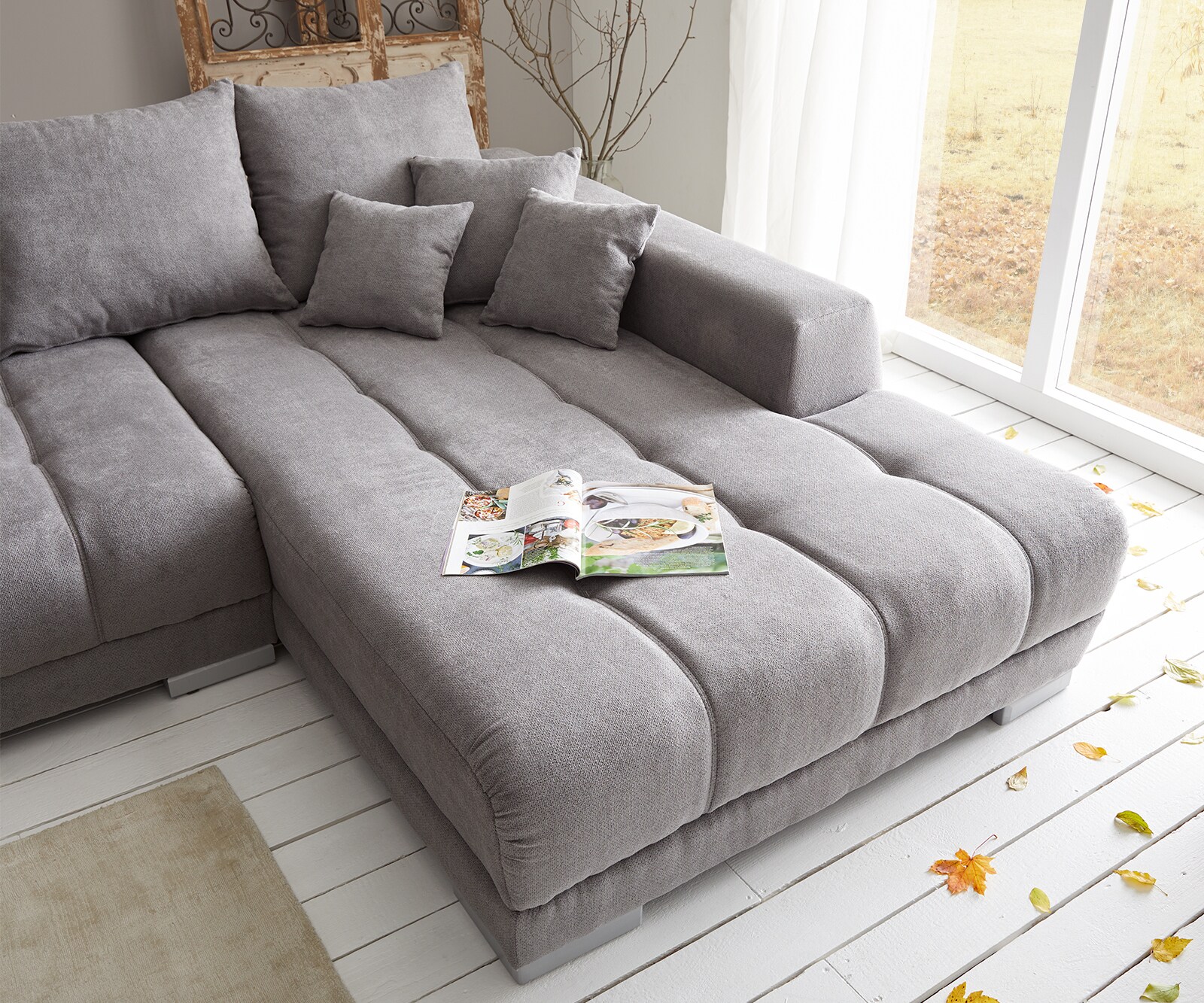 Hoekbank Josea 300x220 cm microvezel steengrijs Recamiere rechts 4