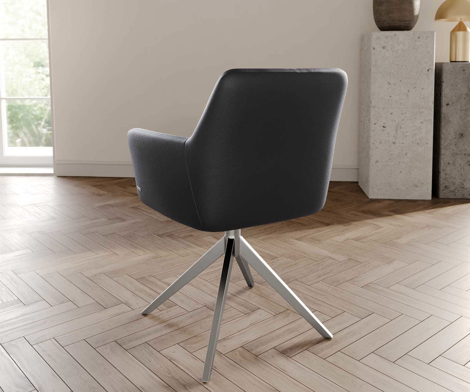 Draaistoel Xana-Flex met armleuning echt leer zwart kruisframe breed roestvrij staal 360° draaibaar pocketveer kern 3 Draaistoel Xana-Flex met armleuning echt leer zwart kruisframe breed roestvrij staal 360° draaibaar pocketveer kern 3