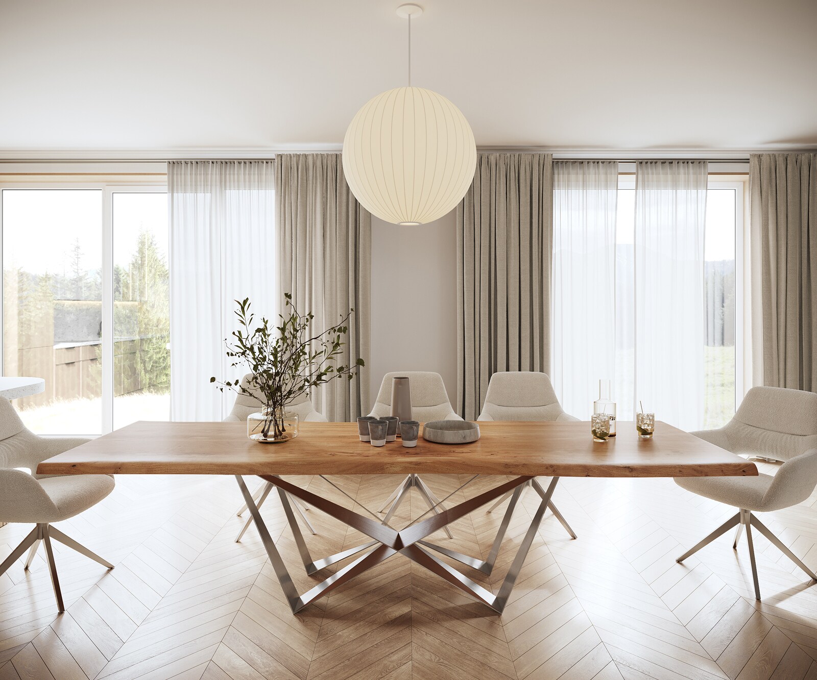 Eettafel Edge 300x100 XL acacia natuur Spider staal  roestvrij staal  Live-Edge 2
