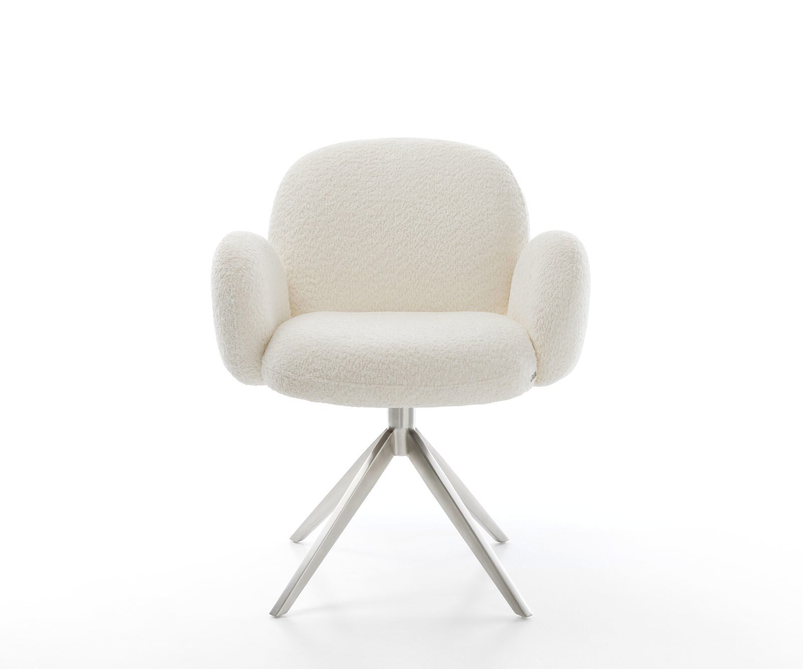 Draaistoel Nube-Flex met armleuning bouclé wit kruisframe breed roestvrij staal 360° draaibaar rocker-functie pocketveer kern 1