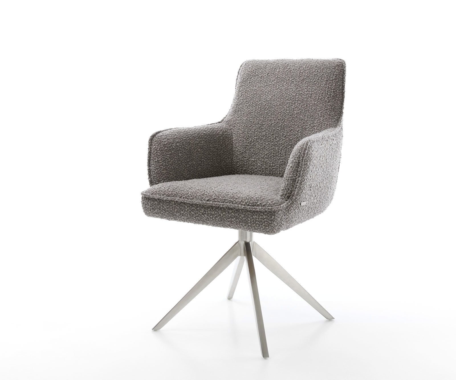 Draaistoel Heira-Flex met armleuning bouclé zilver grijs kruisframe breed roestvrij staal 360° draaibaar rocker-functie pocketveer kern Draaistoel Heira-Flex met armleuning bouclé zilver grijs kruisframe breed roestvrij staal 360° draaibaar rocker-functie pocketveer kern