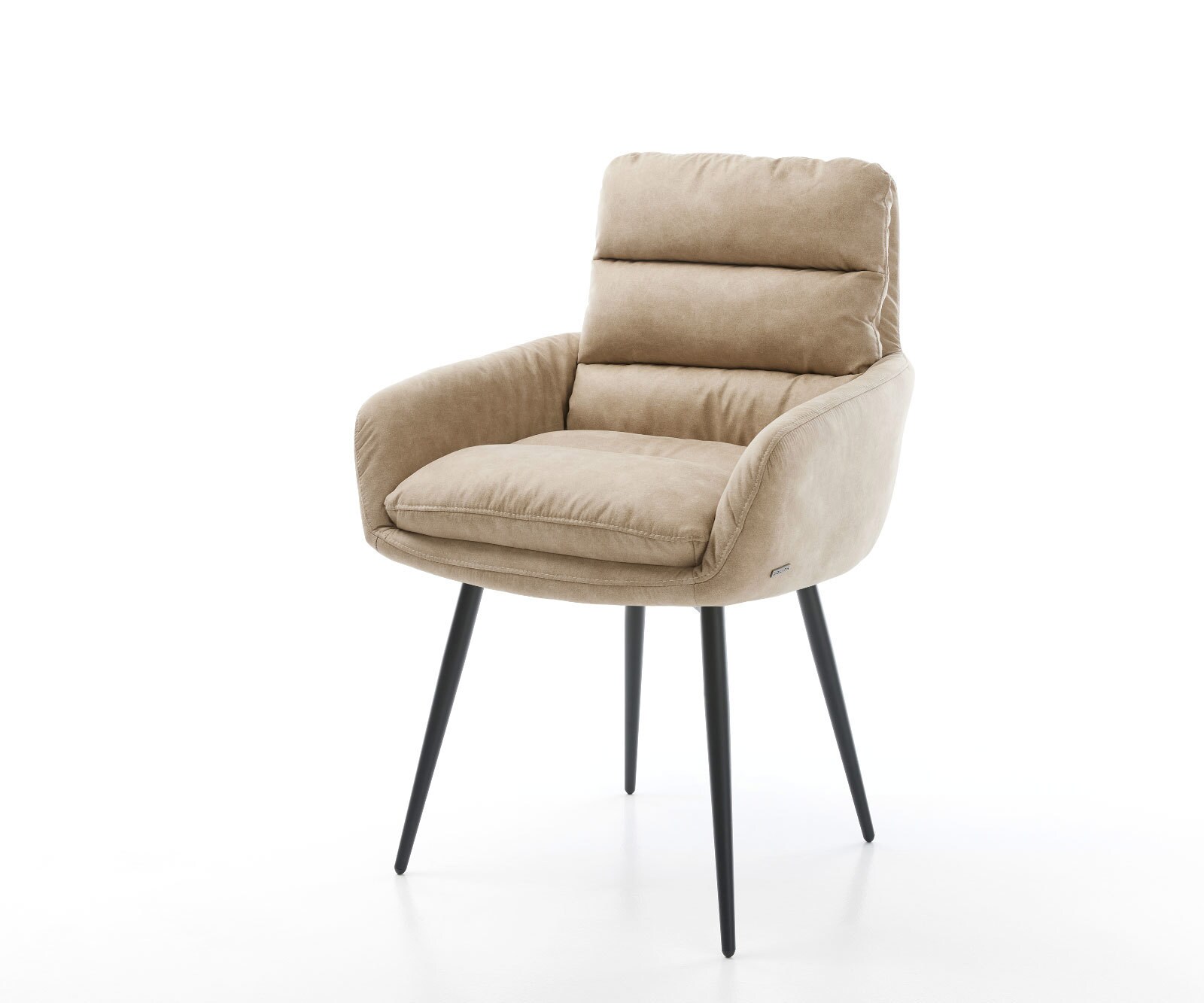 Eetkamerstoel Abelia-Flex met armleuning microvelours beige vintage 4-poot conisch zwart