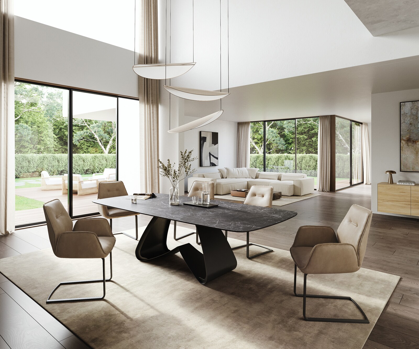 Eettafel Edge Boot 260x120 cm Keramiek Laminam® Nero Greco Anthrazit W-onderstel Metaal Zwart 4