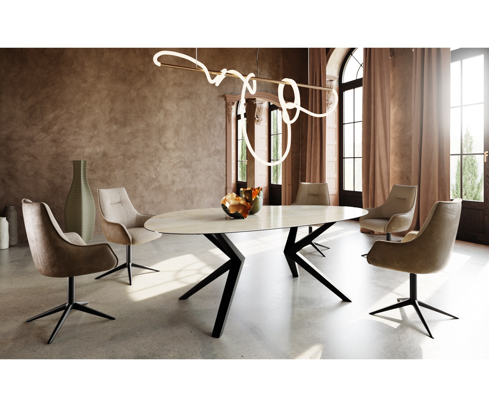 Eetkamertafel Edge ovaal 220x120 keramiek Iris FMG Onice Oro Zenthara hoekig metaal zwart 4