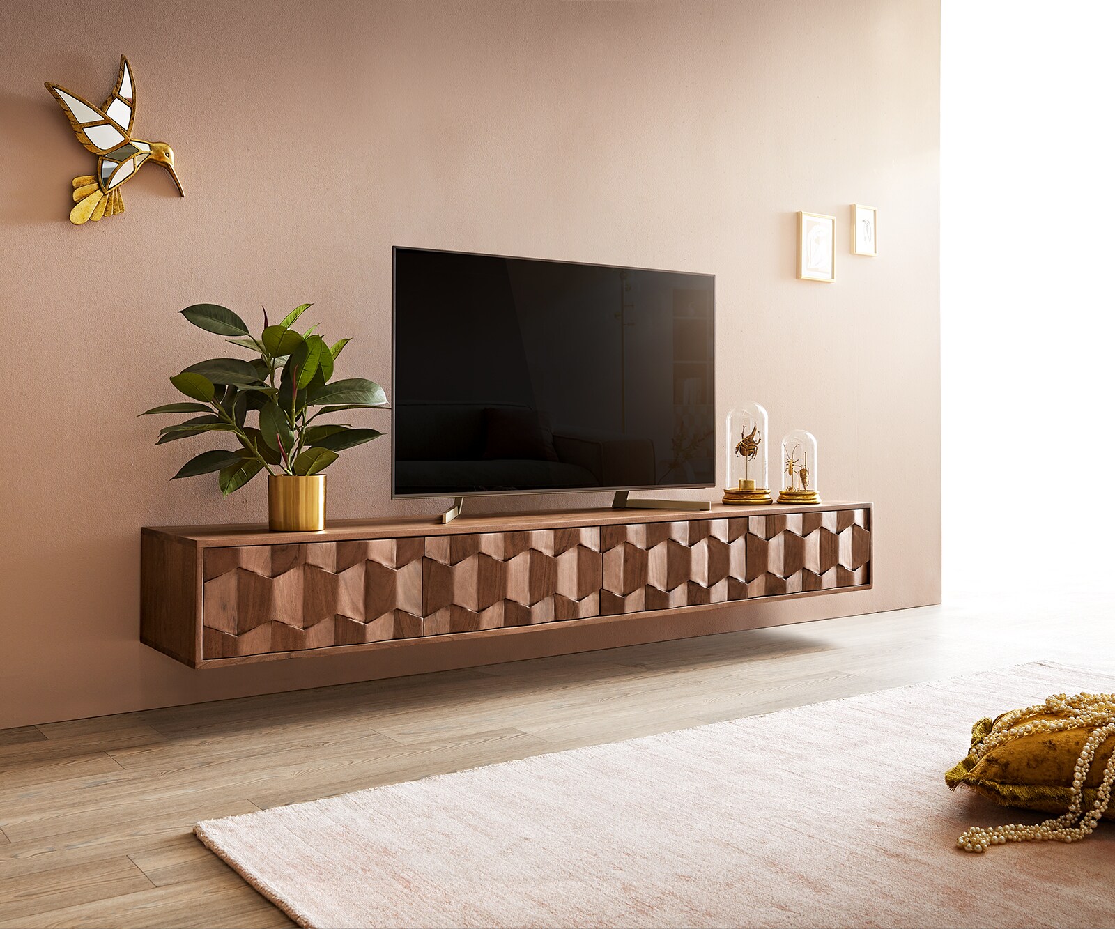 Tv-meubel Fevo 200 cm acacia bruin 4 deuren zwevend