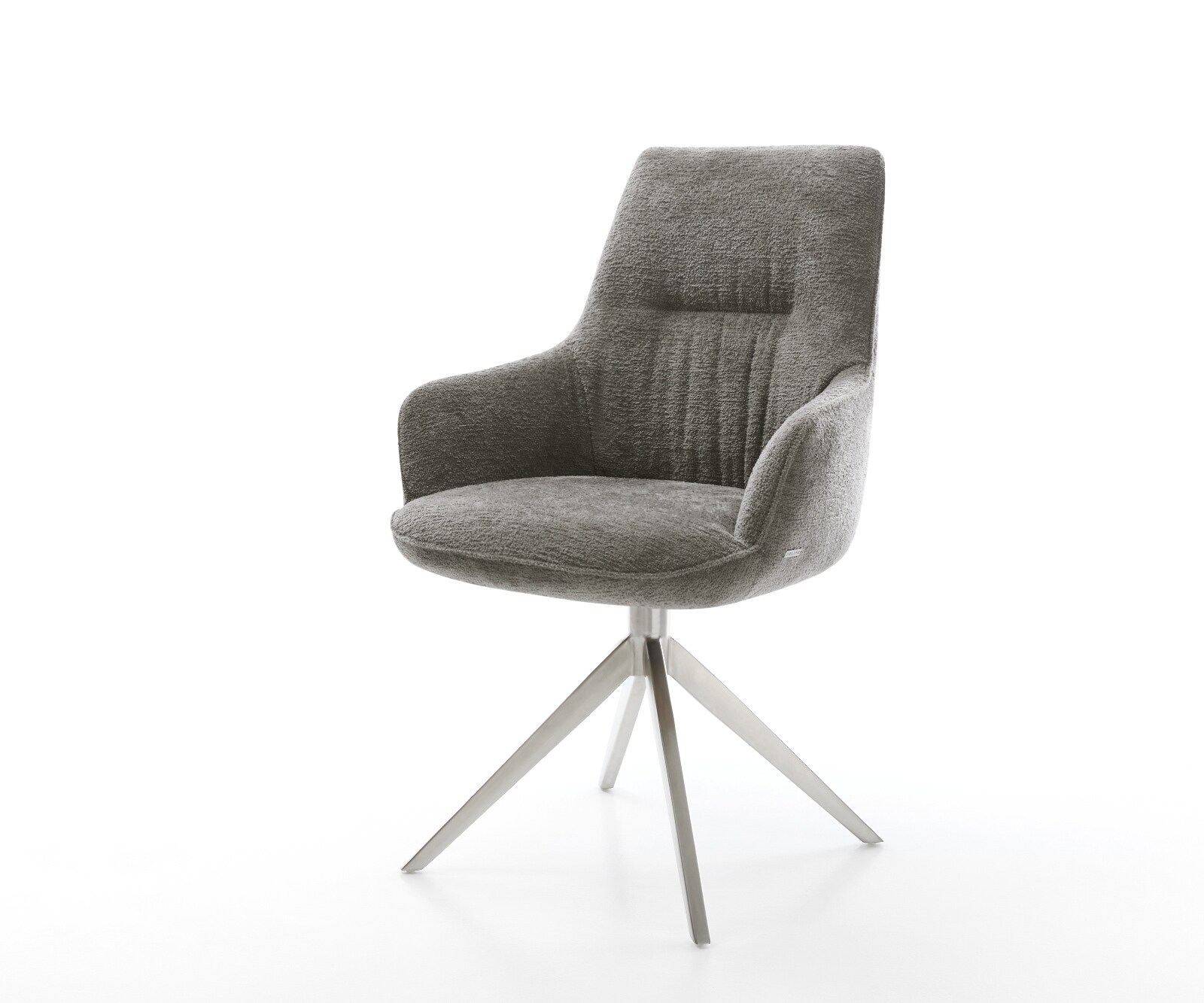 Draaistoel Zelia-Flex met armleuning bouclé zacht mud kruisframe breed roestvrij staal 360° draaibaar rocker-functie pocketveer kern