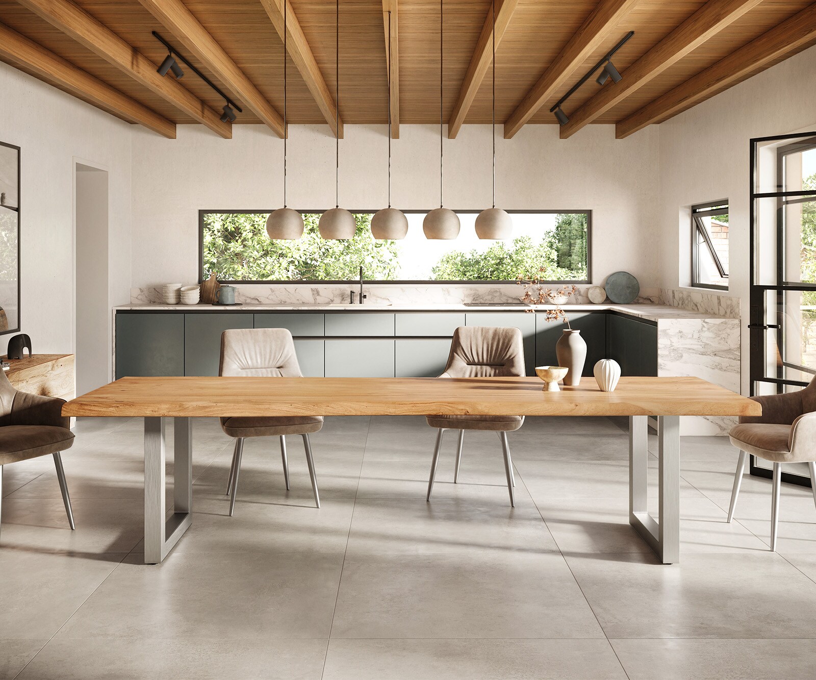 Eettafel Edge 300x100 XL acacia natuur roestvrijstaal breed Live-Edge 2