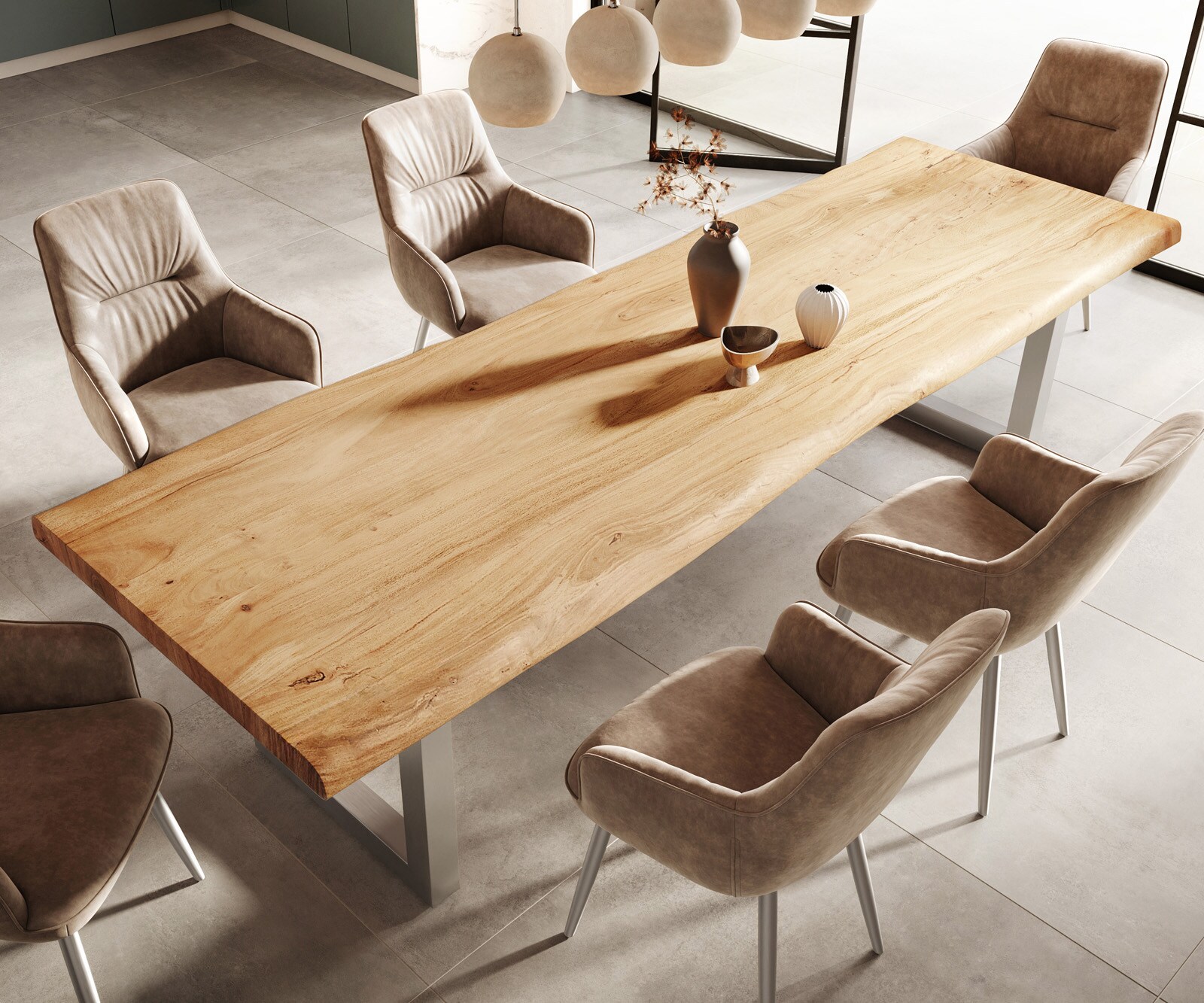 Eettafel Edge 300x100 XL acacia natuur roestvrijstaal breed Live-Edge 4