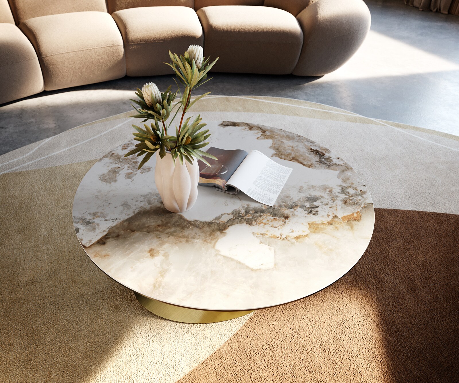 Salontafel Edge rond 90x90 cm keramiek Minas Melange Conis metallic goud 4