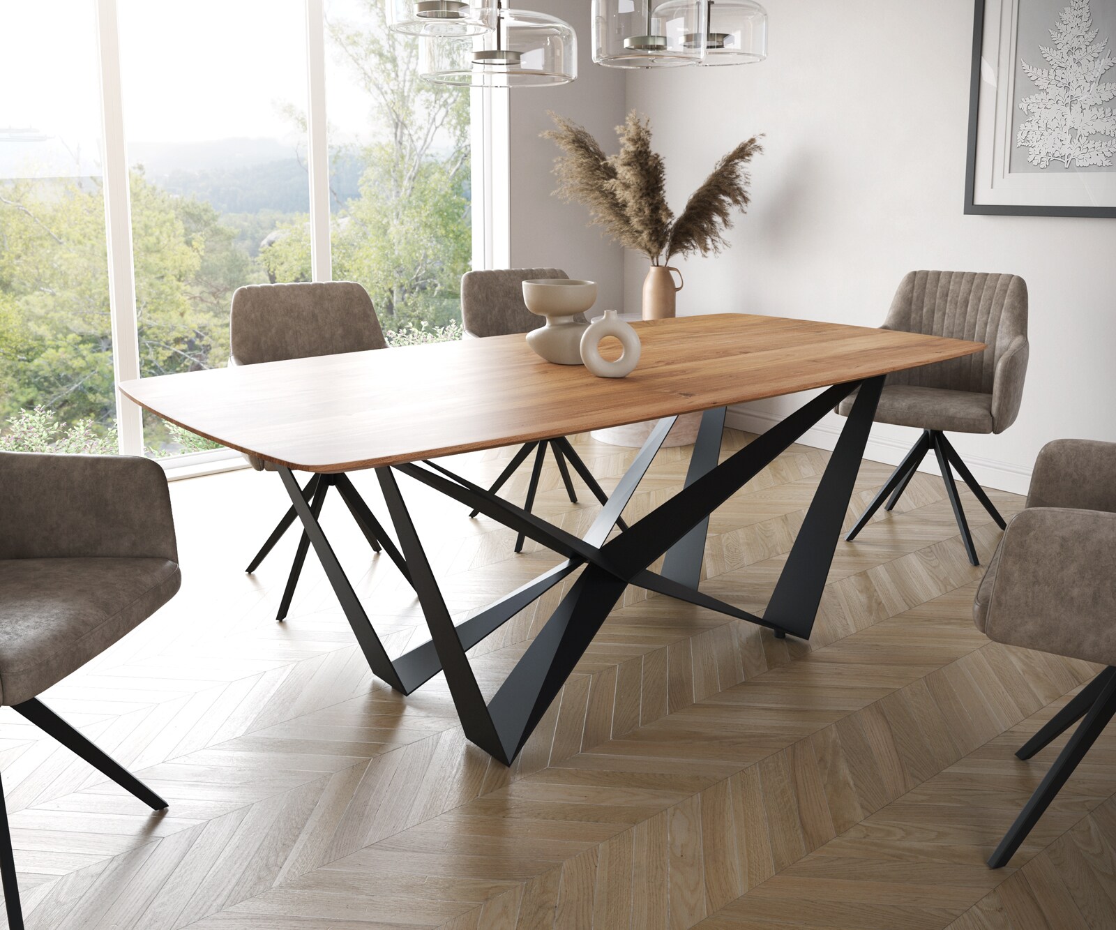 Eettafel Edge Boot 200x100 acacia natuur Spider staal  zwart  Schweizer Kante 1