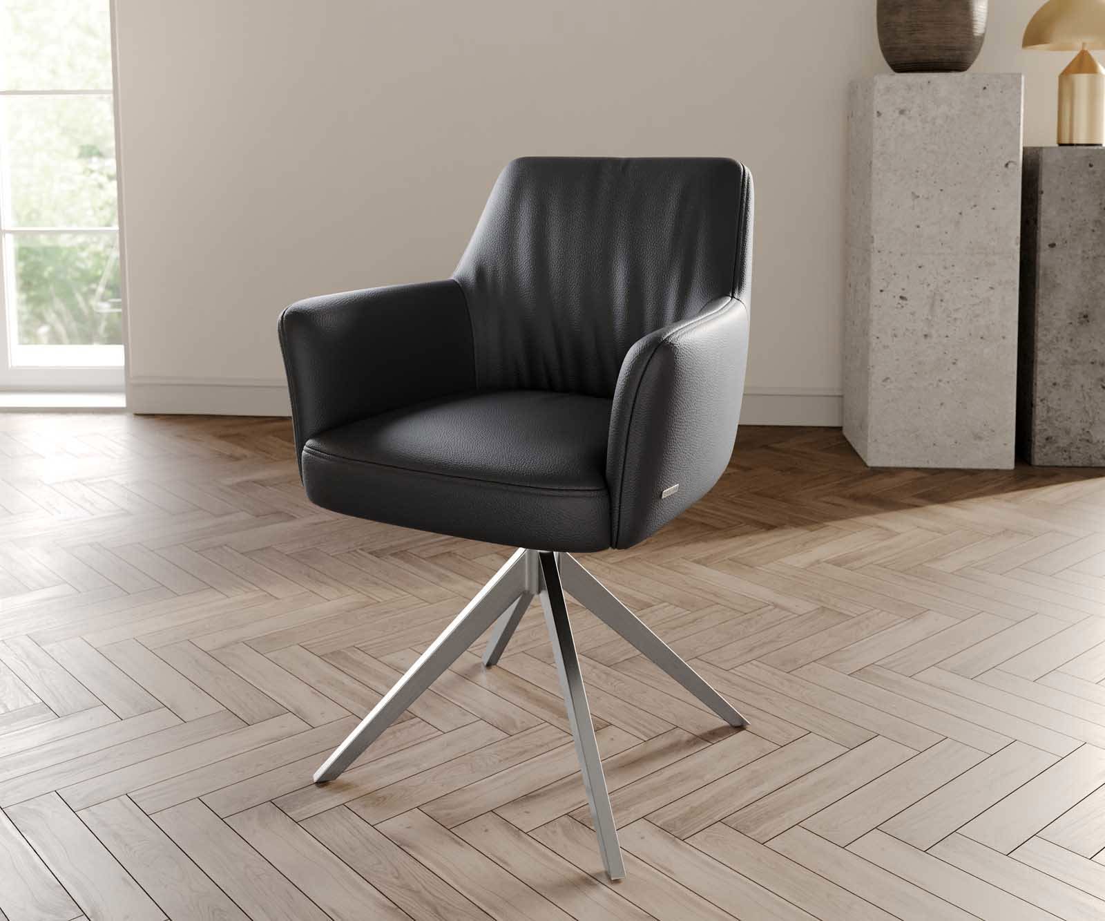 Draaistoel Xana-Flex met armleuning echt leer zwart kruisframe breed roestvrij staal 360° draaibaar pocketveer kern Draaistoel Xana-Flex met armleuning echt leer zwart kruisframe breed roestvrij staal 360° draaibaar pocketveer kern