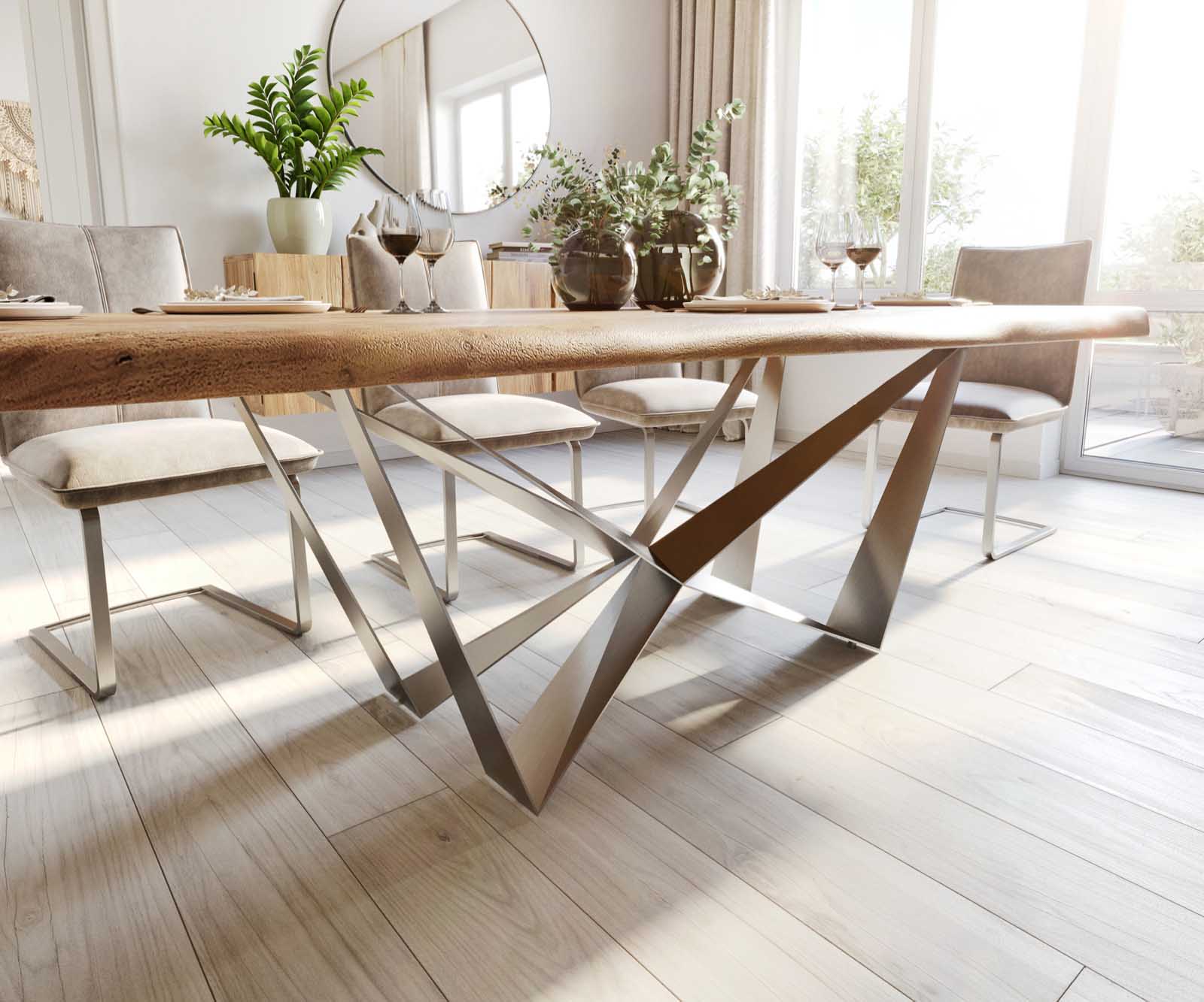 Eettafel Edge 260x100 XL acacia natuur Spider staal  roestvrij staal  Live-Edge 4