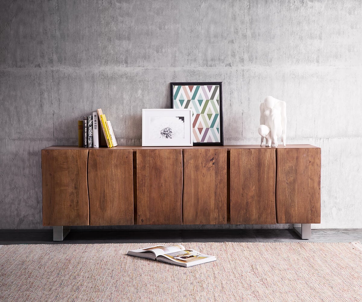 Dressoir Live-Edge 220 cm acacia bruin massief 6 deuren 6 Dressoir Live-Edge 220 cm acacia bruin massief 6 deuren 6