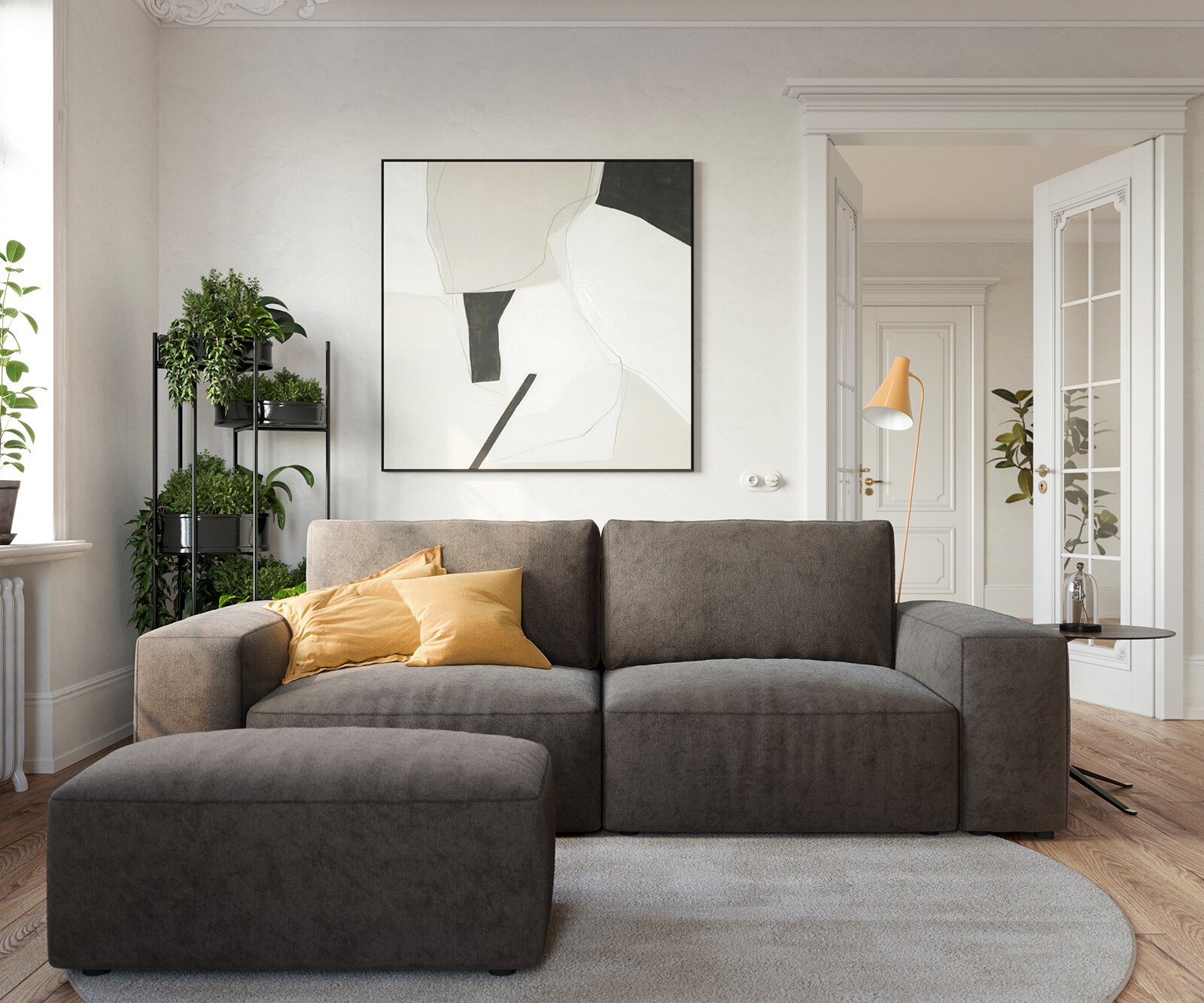 Big-sofa Lanzo 230x95 cm microvezel khakibruin met hocker 1