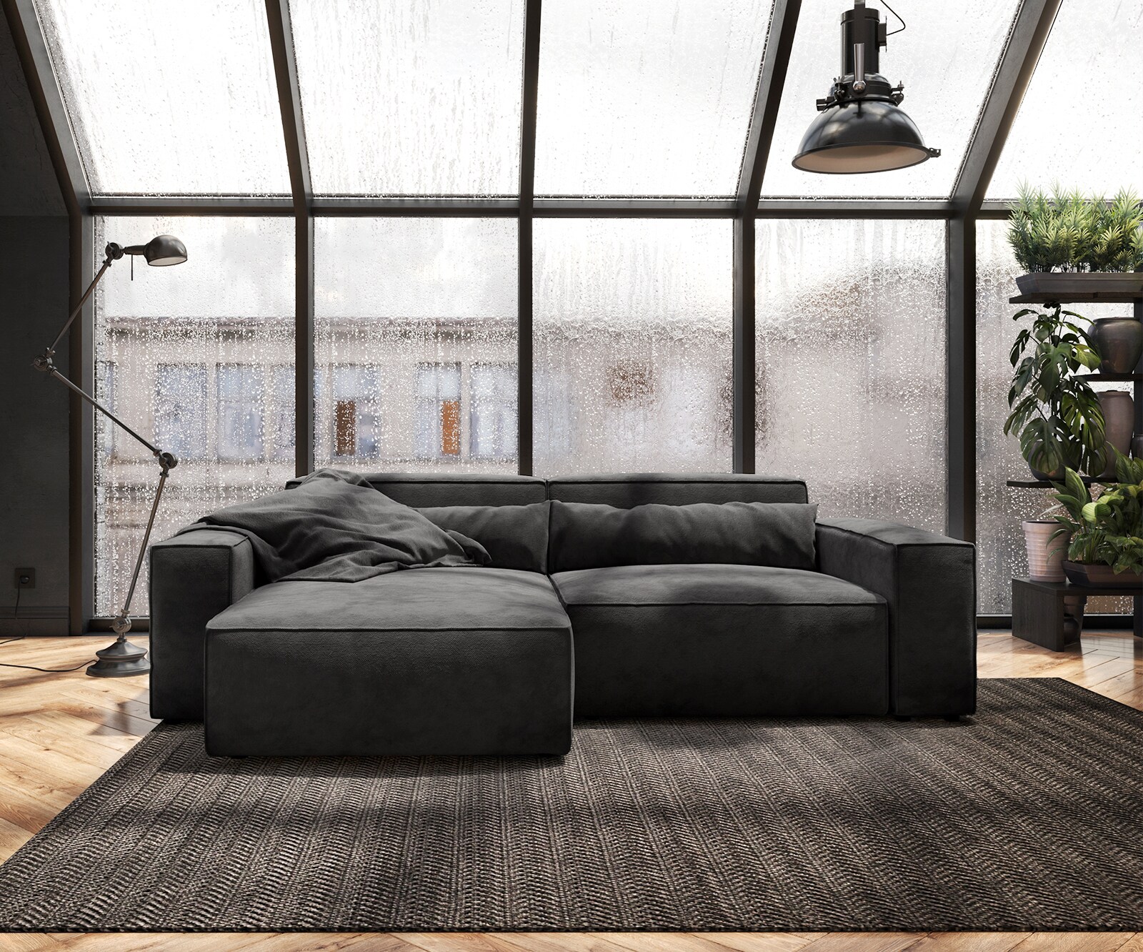 Hoekbank Sirpio 230x155 cm microvezel zwart recamiere variabele 1