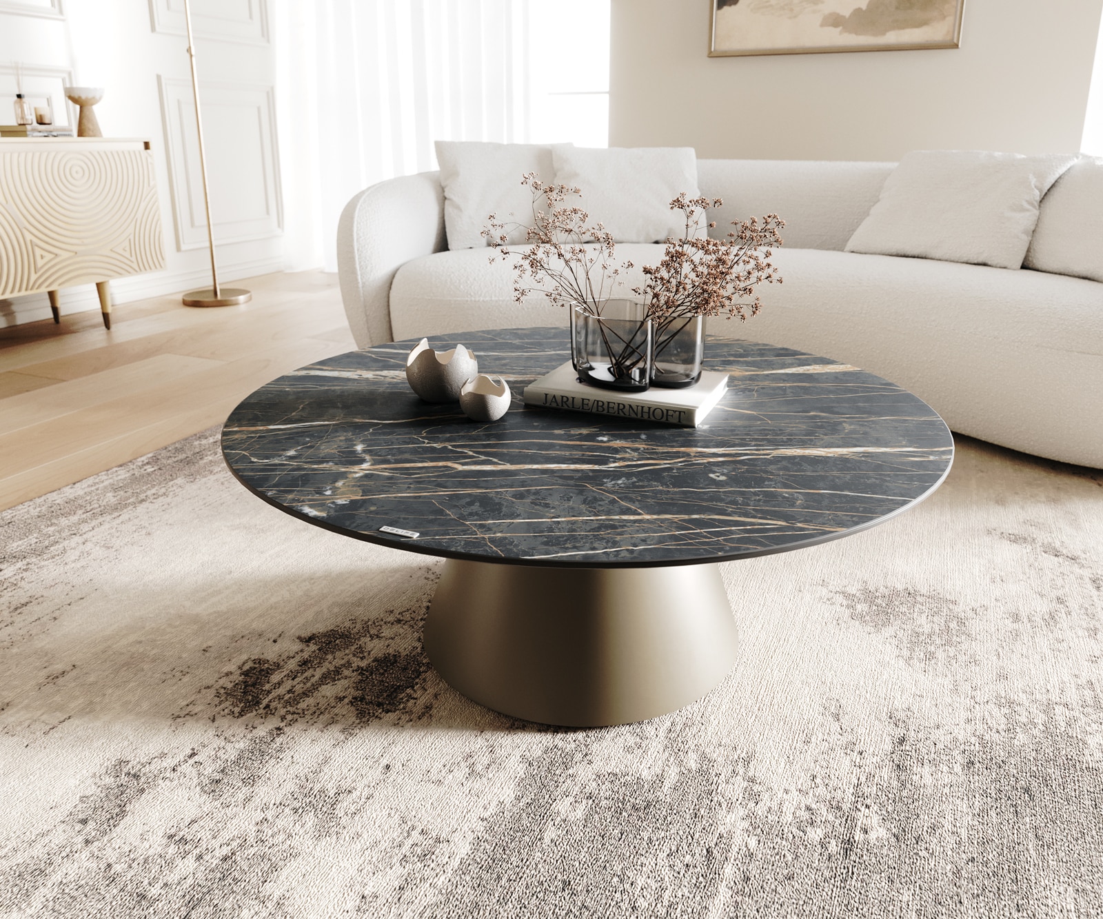Salontafel Borna 100x100 cm keramiek Laminam®Noir Desir Bruin onderstel conisch effect titanium 2 Salontafel Borna 100x100 cm keramiek Laminam®Noir Desir Bruin onderstel conisch effect titanium 2