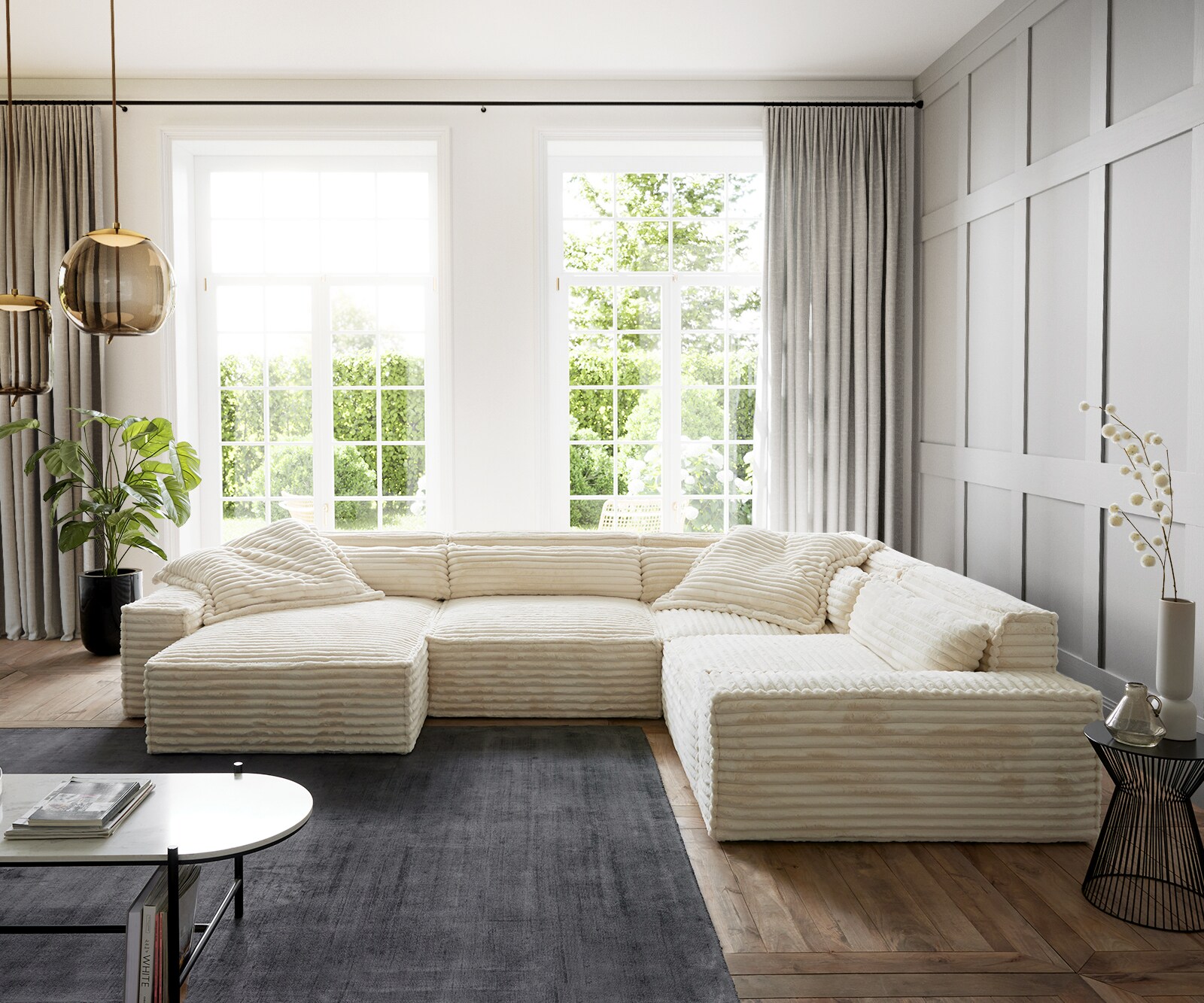 Woonkamerlandschap Sirpio XL 360x260 cm Pluche koord recamiere variabele 1 Woonkamerlandschap Sirpio XL 360x260 cm Pluche koord recamiere variabele 1