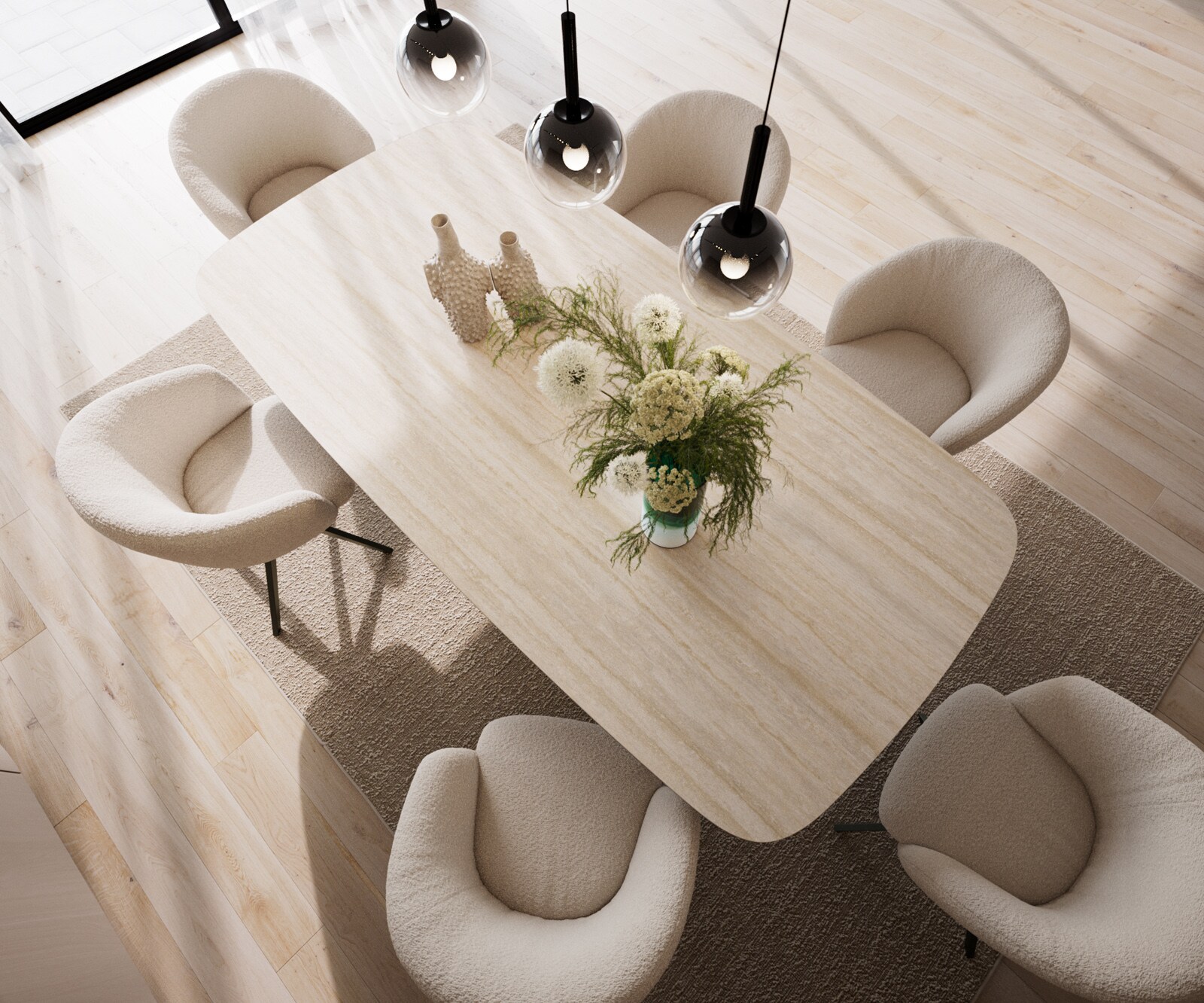 Eettafel Edge Boot 240x120 keramiek  Travertin natuur Cono metaal goud 4