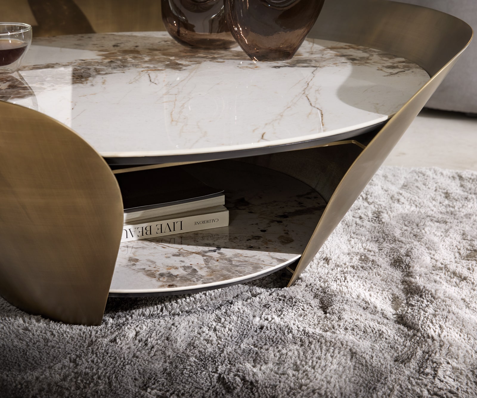 Salontafel Skafi 100x40 cm keramiek minas melange metallic goud 4