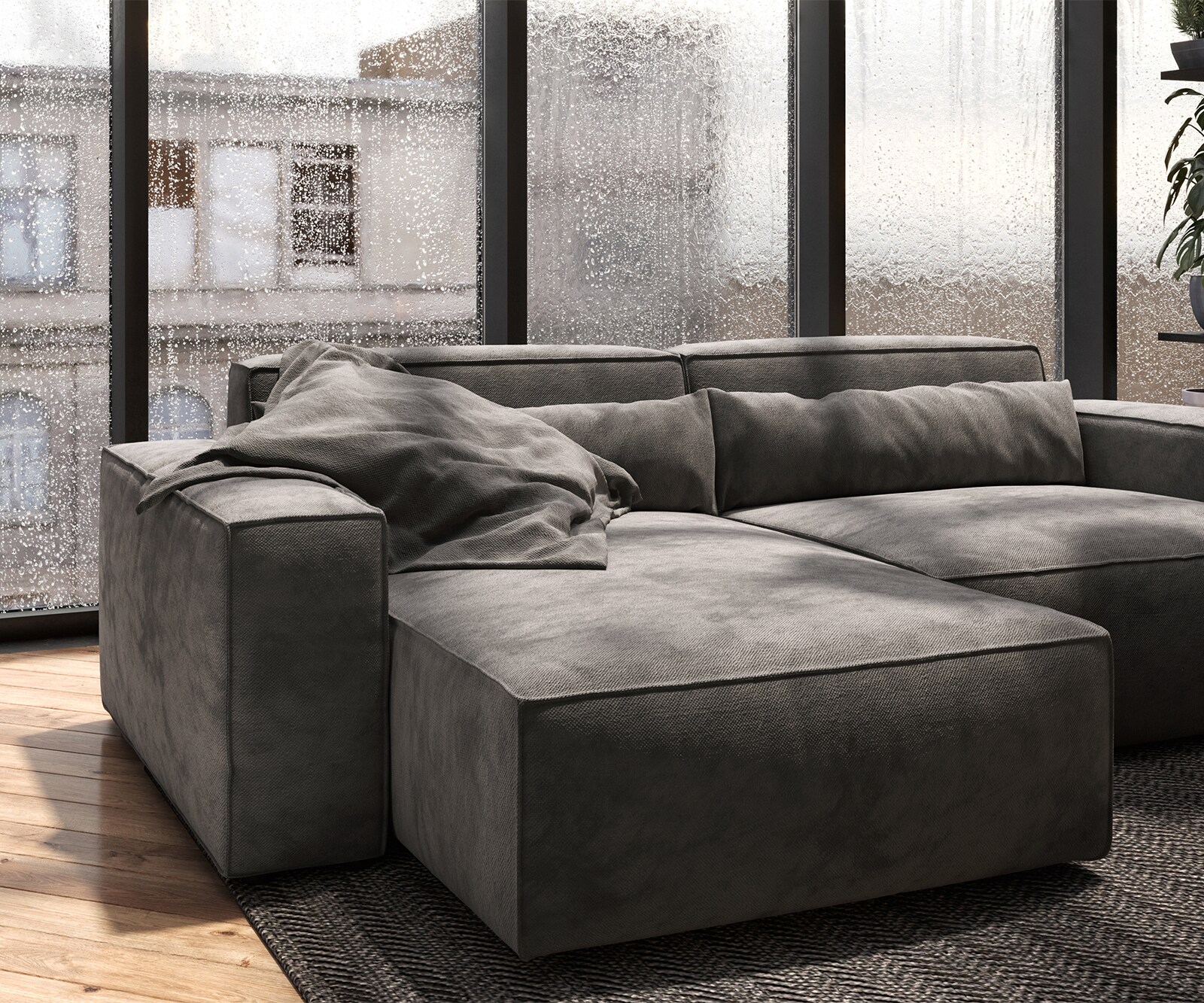 Hoekbank Sirpio 230x155 cm microvezel kaki bruin variabele rugleuning met kruk 4