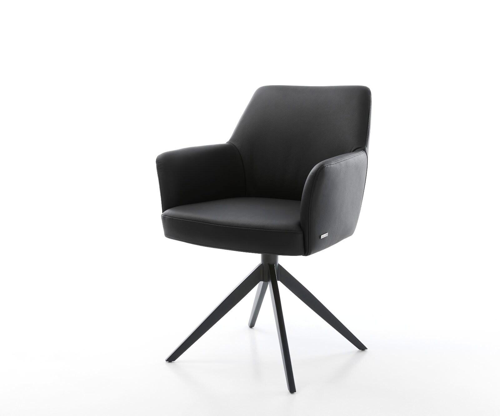 Draaistoel Xana-Flex met armleuning echt leer zwart kruisframe breed zwart 360° draaibaar rocker-functie pocketveer kern