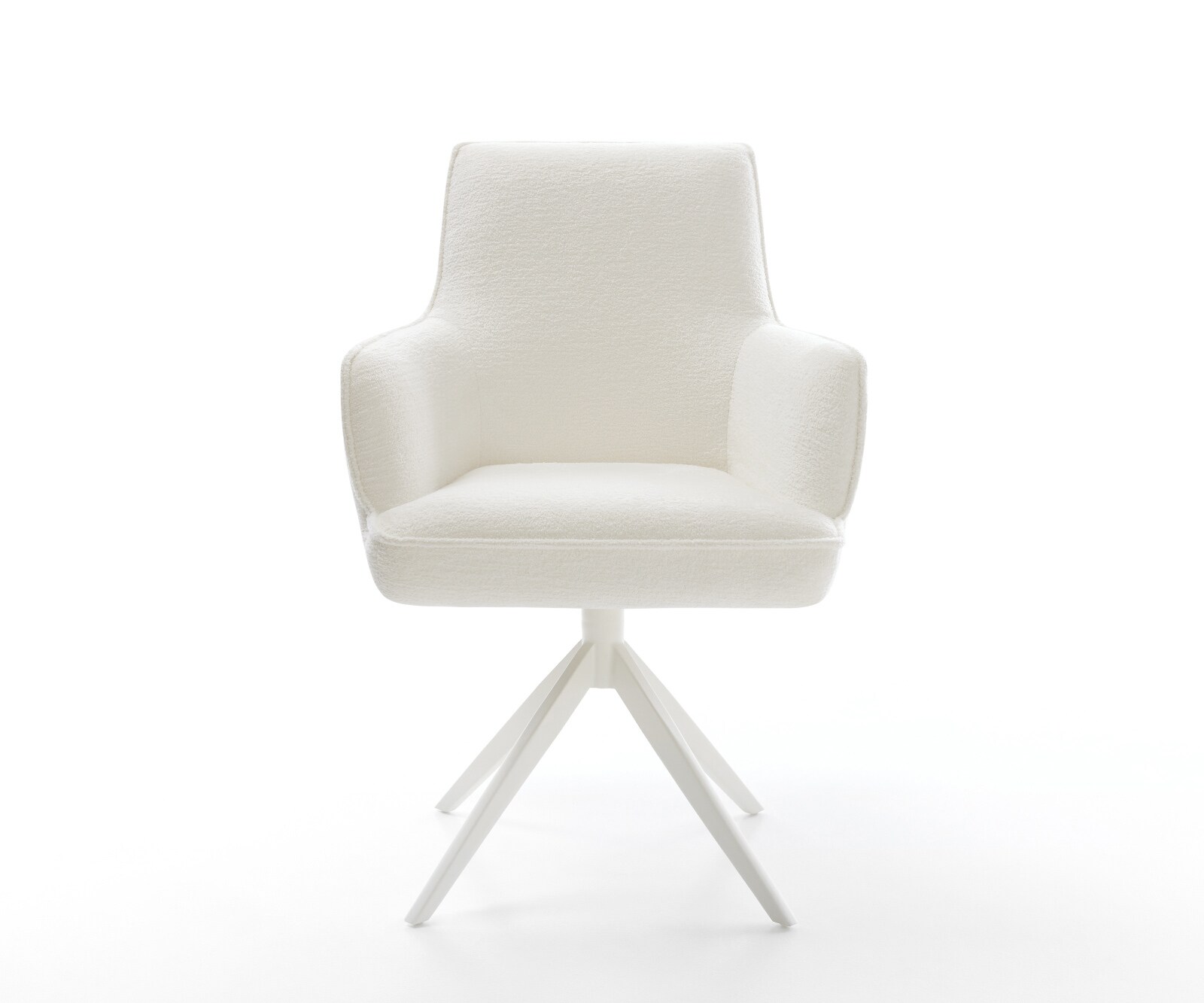 Draaistoel Heira-Flex met armleuning bouclé zacht beige kruisframe breed wit 360° draaibaar rocker-functie pocketveer kern 2