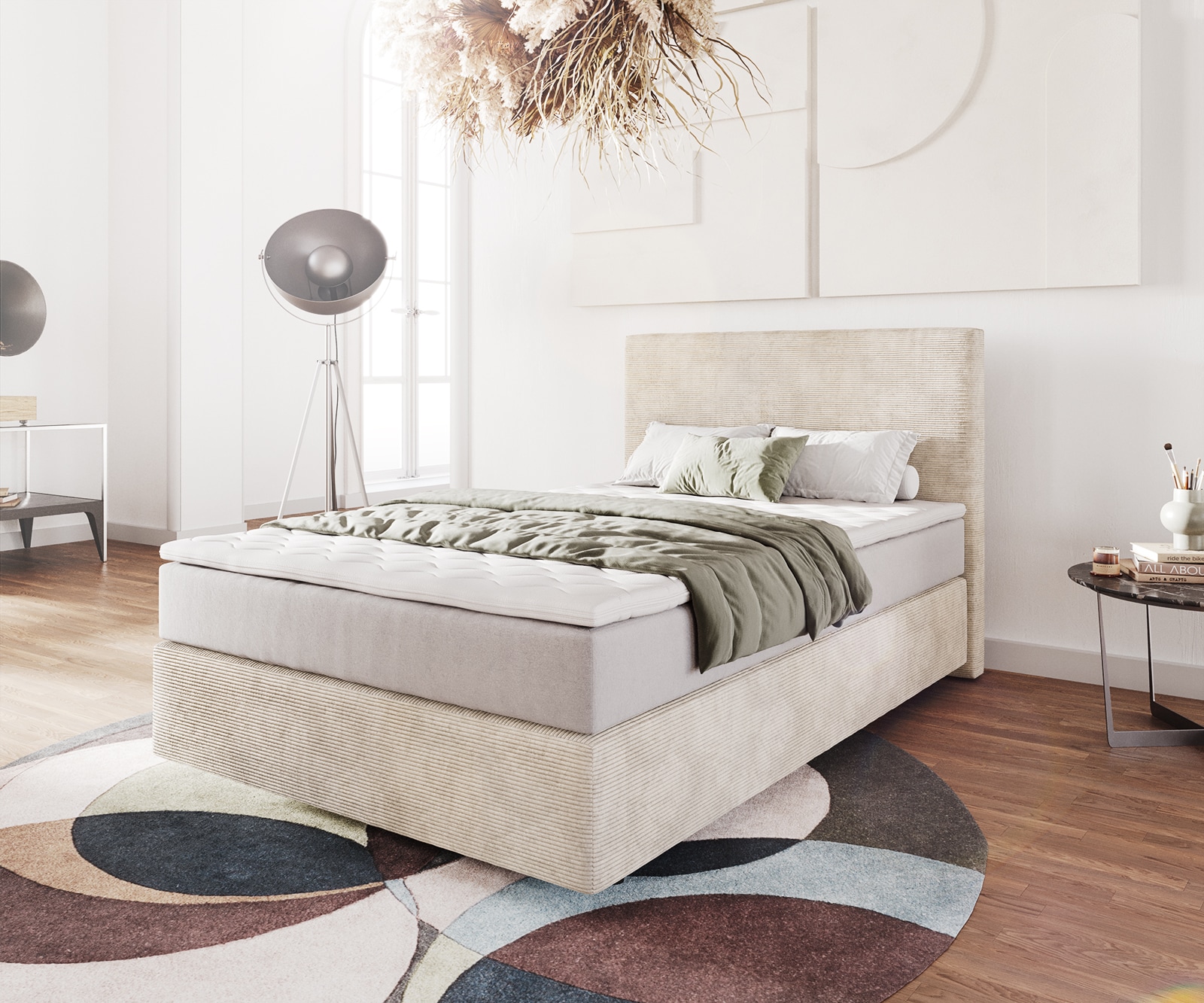 Boxspringbed Dream-Well 120x200 cm Cord Beige met Pocketveringmatras en Topper Visco